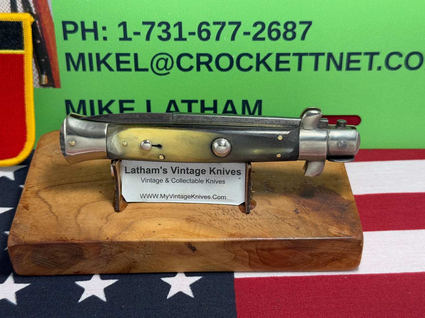 EIG CUTLERY ITALY "BOXED" STAMP 1950-54 PICK LOCK STILETTO 23 CM ITALIAN AUTOMATIC KNIFE BUFFALO HORN HANDLES