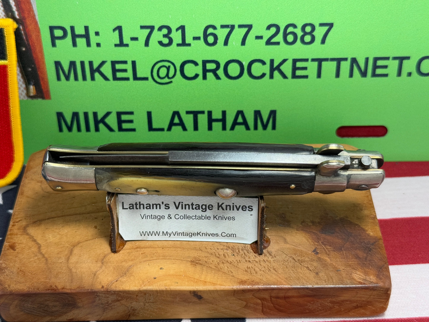 EIG CUTLERY ITALY "BOXED" STAMP 1950-54 PICK LOCK STILETTO 23 CM ITALIAN AUTOMATIC KNIFE BUFFALO HORN HANDLES