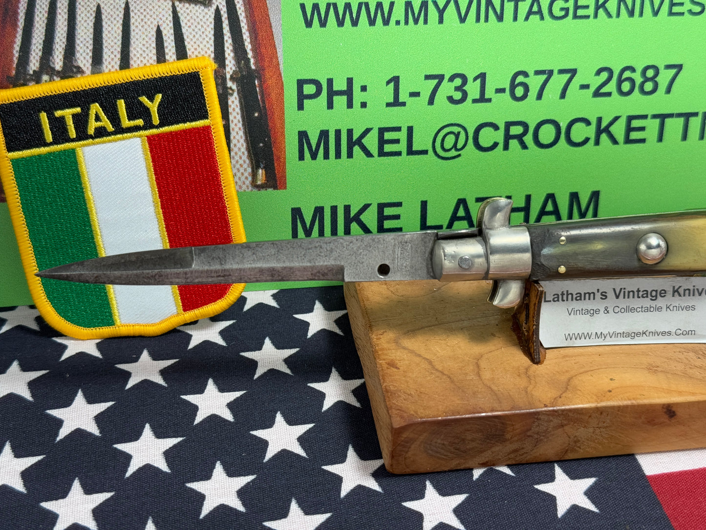 EIG CUTLERY ITALY "BOXED" STAMP 1950-54 PICK LOCK STILETTO 23 CM ITALIAN AUTOMATIC KNIFE BUFFALO HORN HANDLES