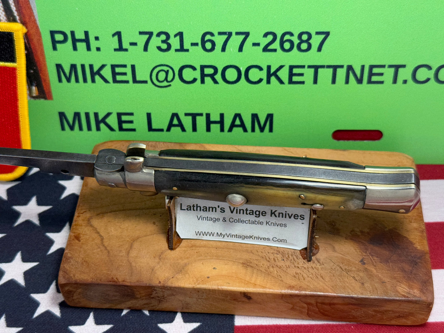 EIG CUTLERY ITALY "BOXED" STAMP 1950-54 PICK LOCK STILETTO 23 CM ITALIAN AUTOMATIC KNIFE BUFFALO HORN HANDLES