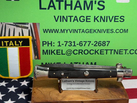 G.C.co.(GUTMANN CUTLERY) ITALY 1950-57 PICK LOCK STILETTO 28 CM ITALIAN AUTOMATIC KNIFE BUFFALO HORN HANDLES