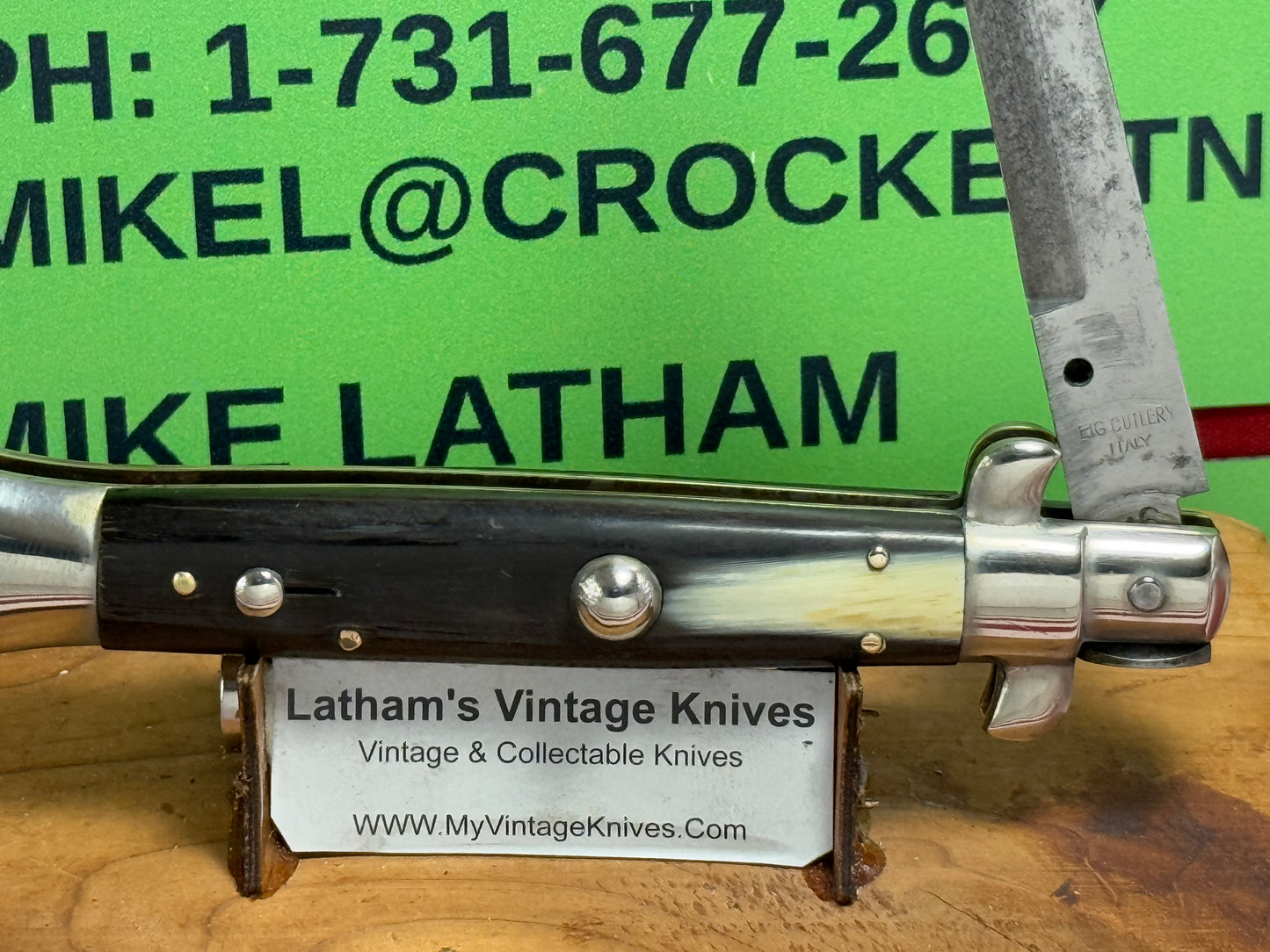 EIG CUTLERY ITALY 1950-57 PICK LOCK STILETTO 23 CM ITALIAN AUTOMATIC KNIFE BUFFALO HORN HANDLES