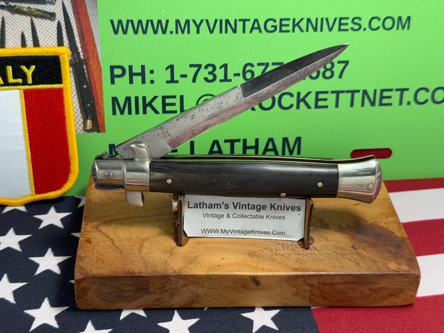 EIG CUTLERY ITALY 1950-57 PICK LOCK STILETTO 23 CM ITALIAN AUTOMATIC KNIFE BUFFALO HORN HANDLES