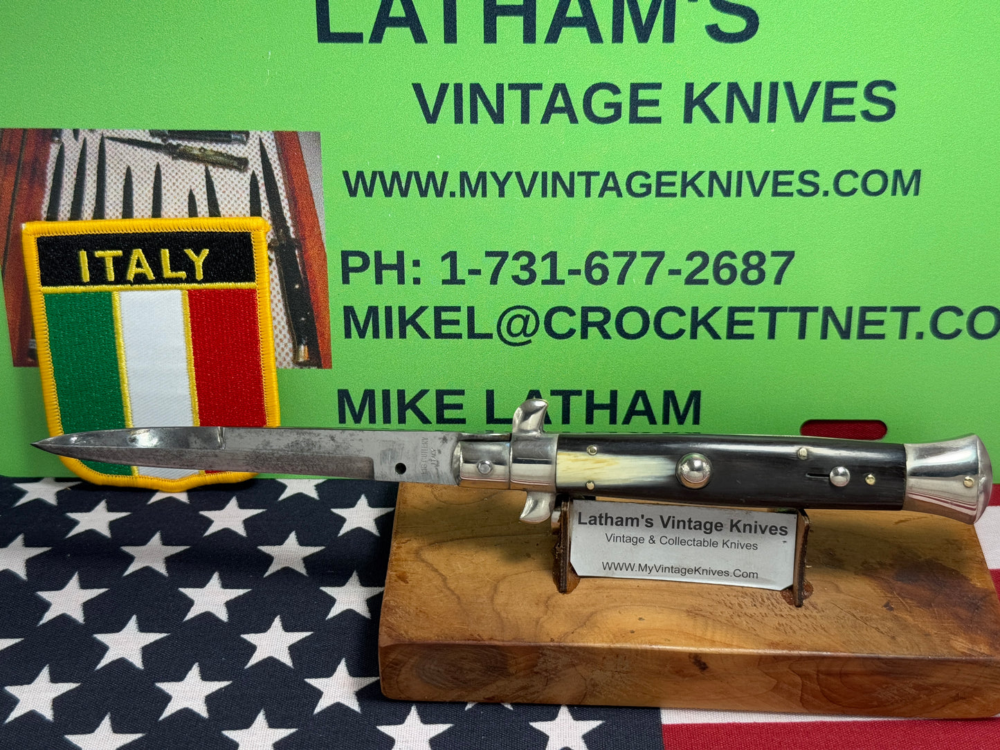 EIG CUTLERY ITALY 1950-57 PICK LOCK STILETTO 23 CM ITALIAN AUTOMATIC KNIFE BUFFALO HORN HANDLES