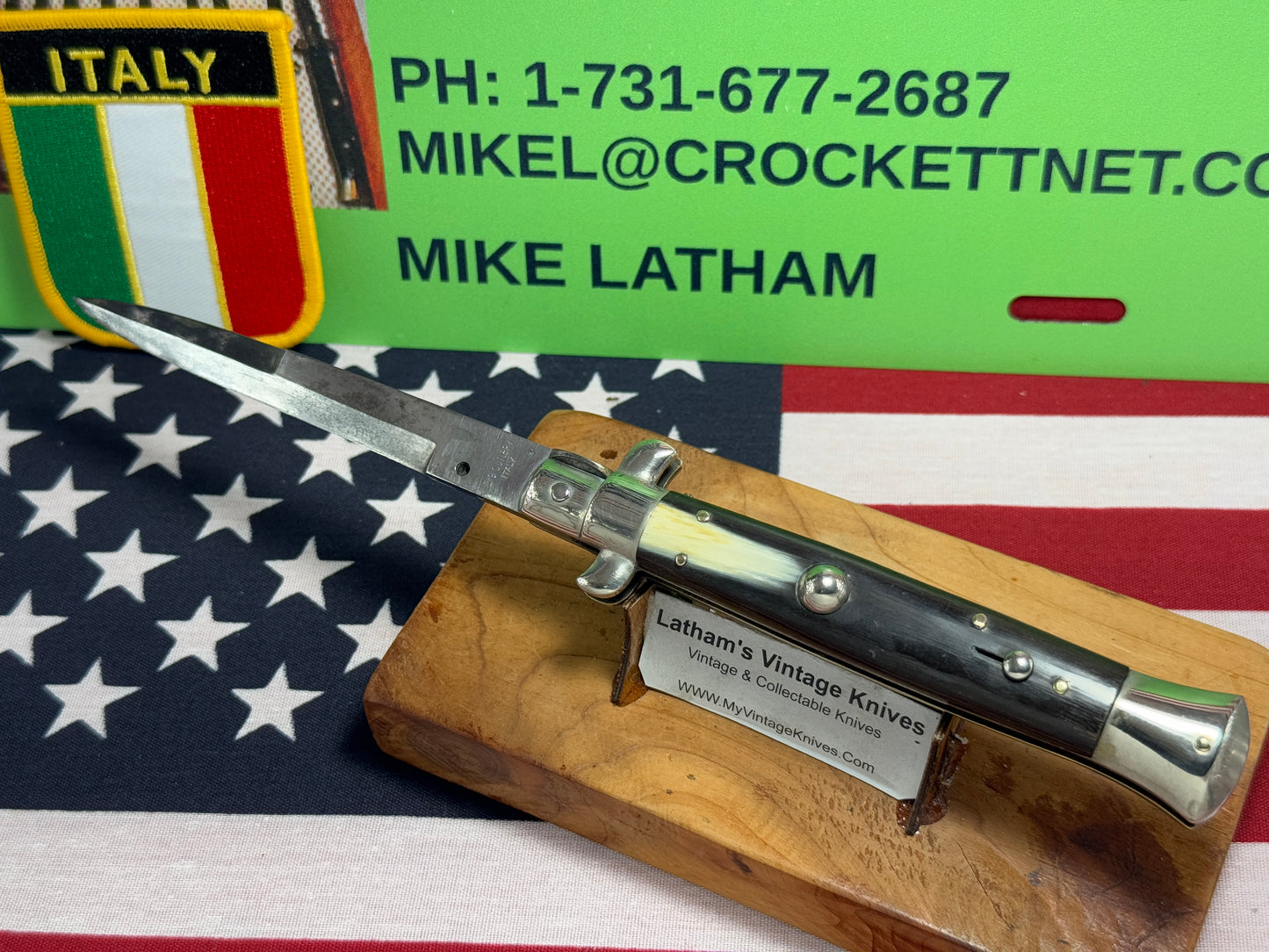 EIG CUTLERY ITALY 1950-57 PICK LOCK STILETTO 23 CM ITALIAN AUTOMATIC KNIFE BUFFALO HORN HANDLES