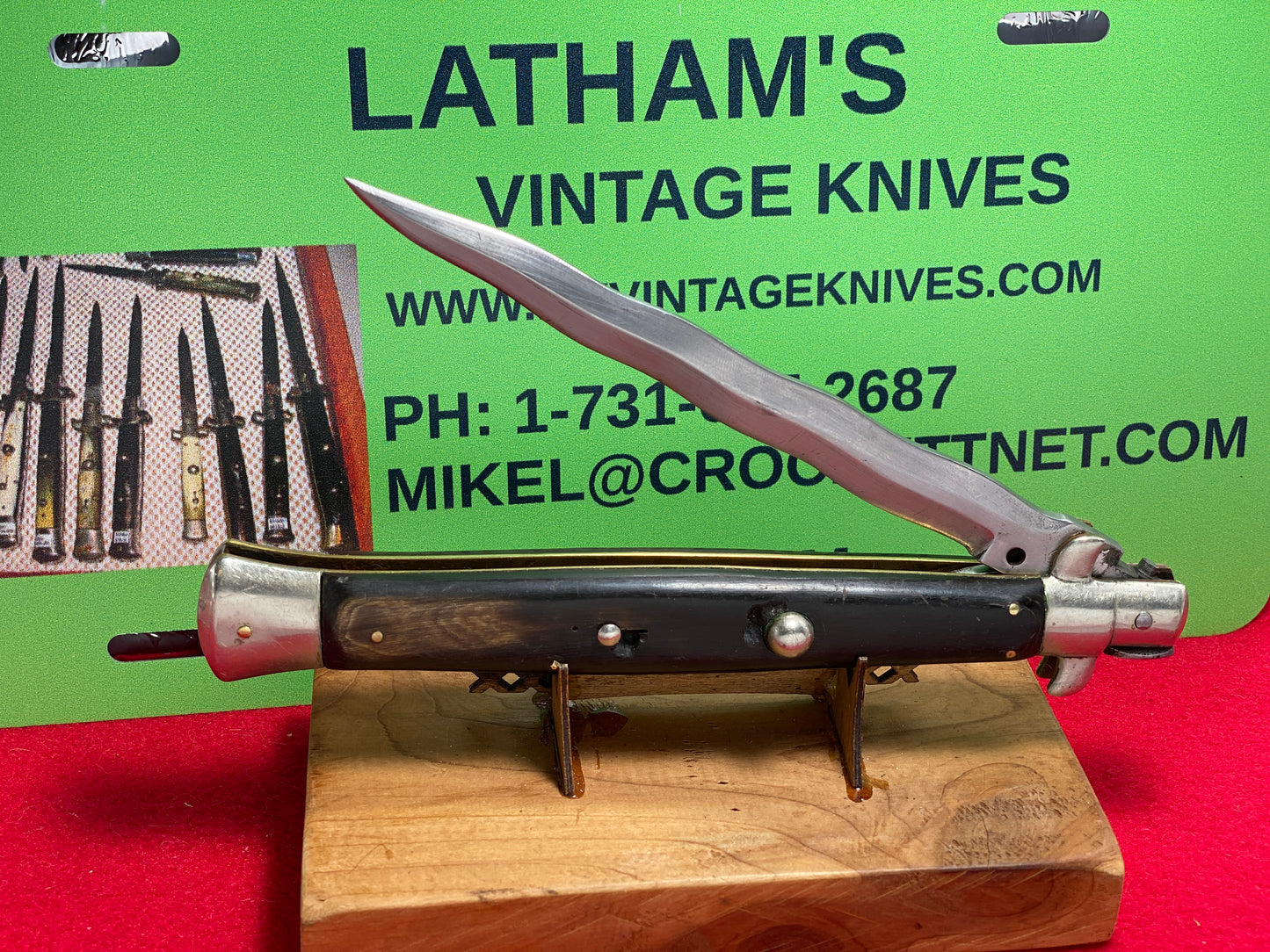 M. ITALY INOX 1950-56 PICK LOCK KRISS BLADE STILETTO 33 CM ITALIAN AUTOMATIC KNIFE BUFFALO HORN HANDLES