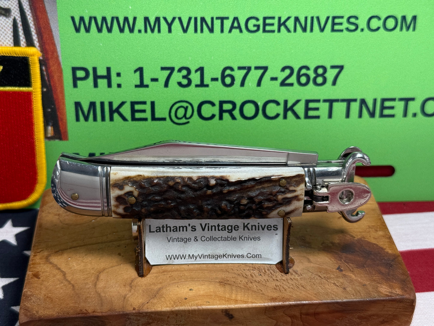 G.O.M. INOX ITALY 2005-2010 LEVER AUTOMATIC SHELL PULLER ITALIAN AUTOMATIC KNIFE STAG HANDLES