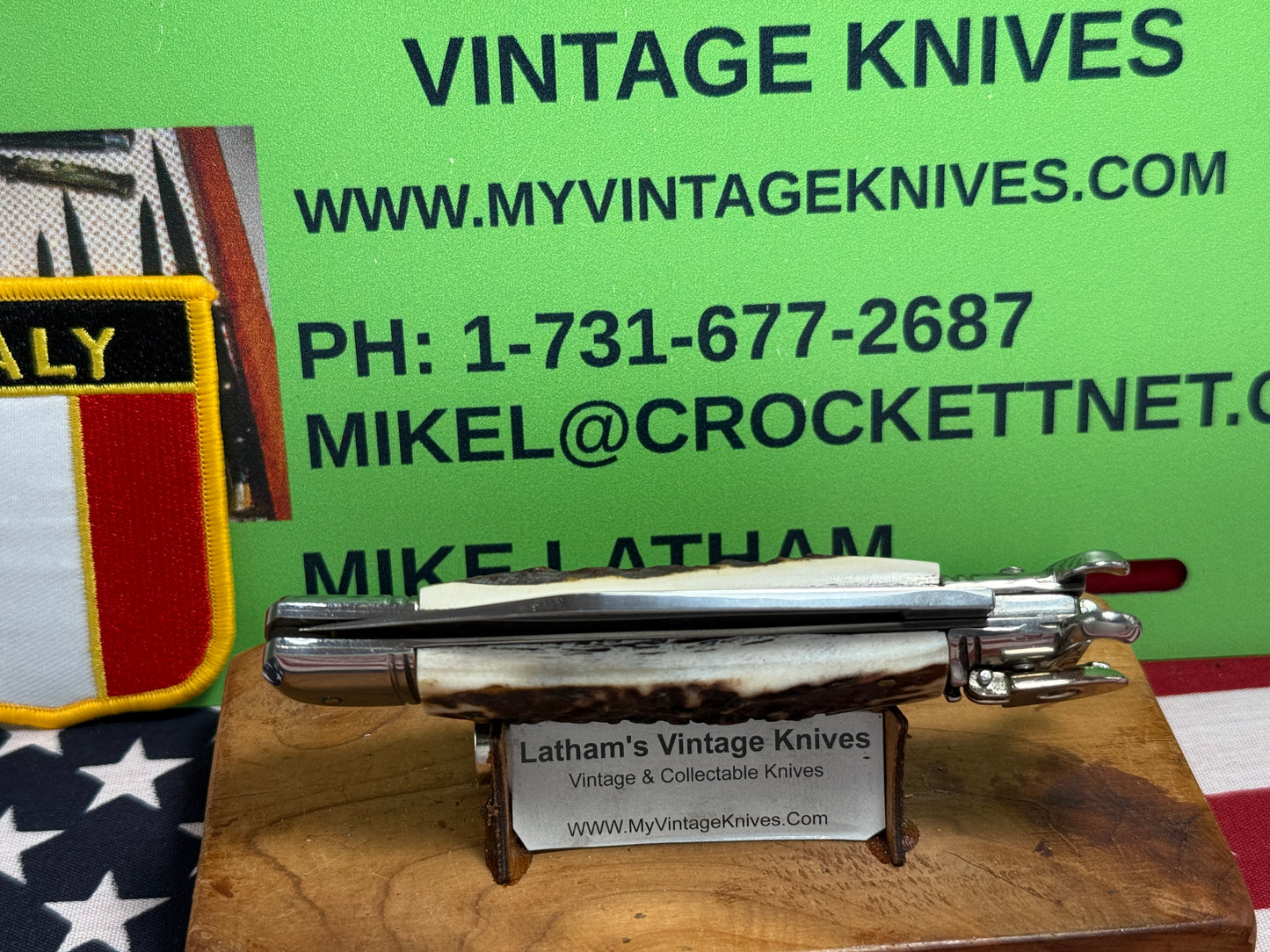 G.O.M. INOX ITALY 2005-2010 LEVER AUTOMATIC SHELL PULLER ITALIAN AUTOMATIC KNIFE STAG HANDLES