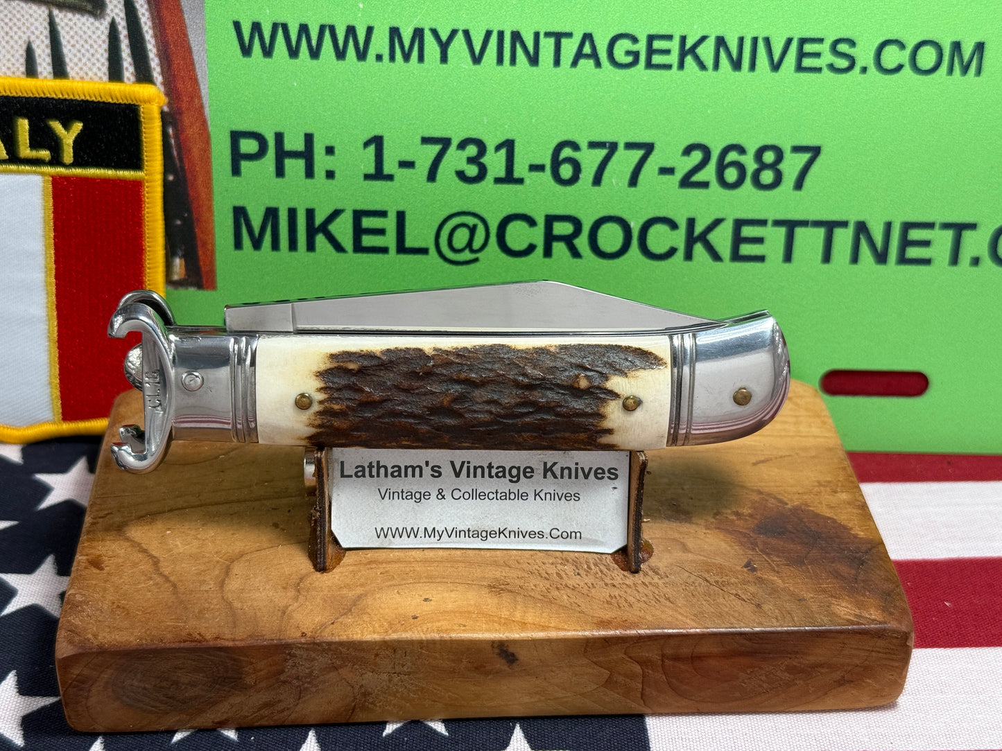 G.O.M. INOX ITALY 2005-2010 LEVER AUTOMATIC SHELL PULLER ITALIAN AUTOMATIC KNIFE STAG HANDLES