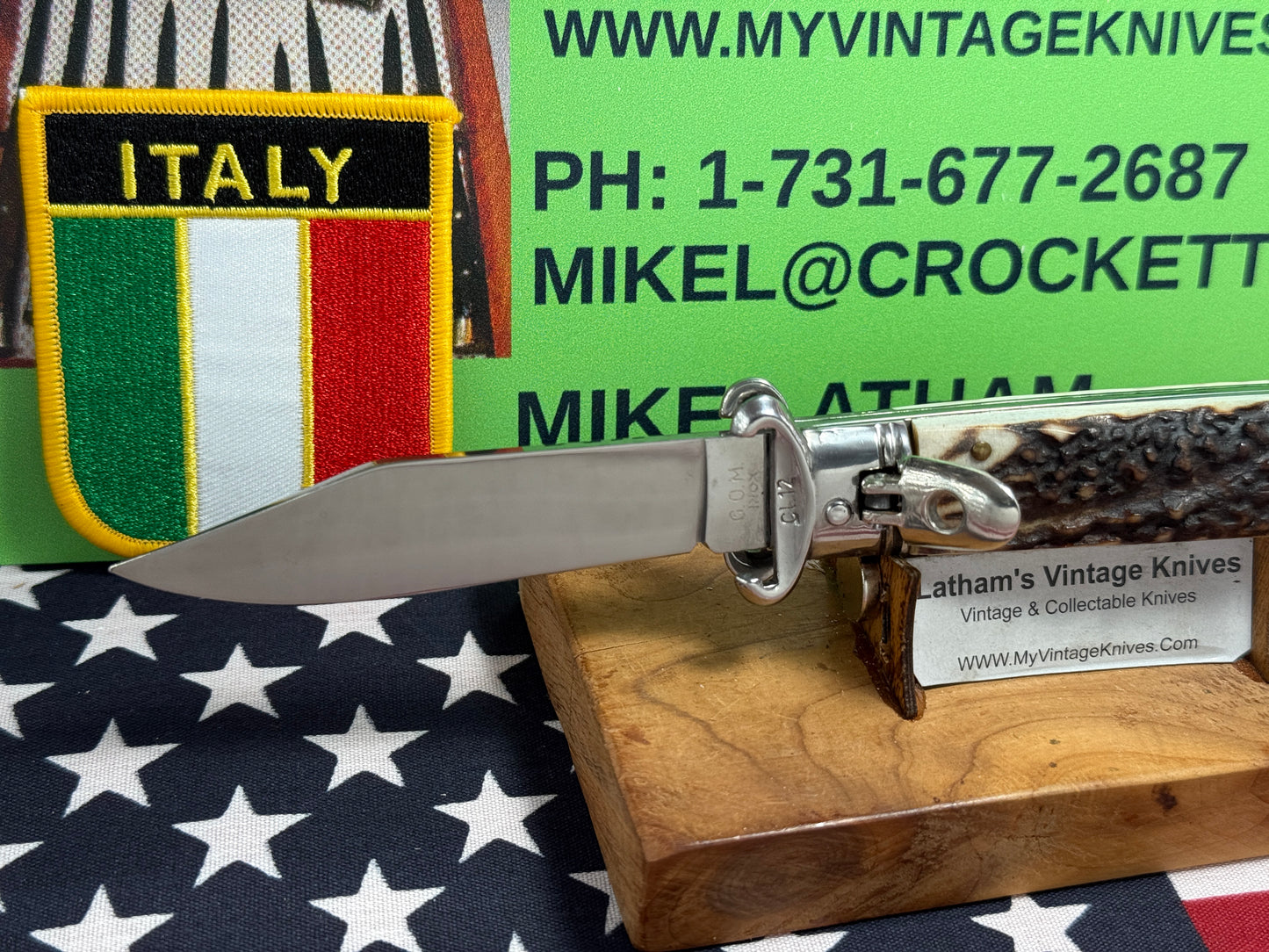 G.O.M. INOX ITALY 2005-2010 LEVER AUTOMATIC SHELL PULLER ITALIAN AUTOMATIC KNIFE STAG HANDLES