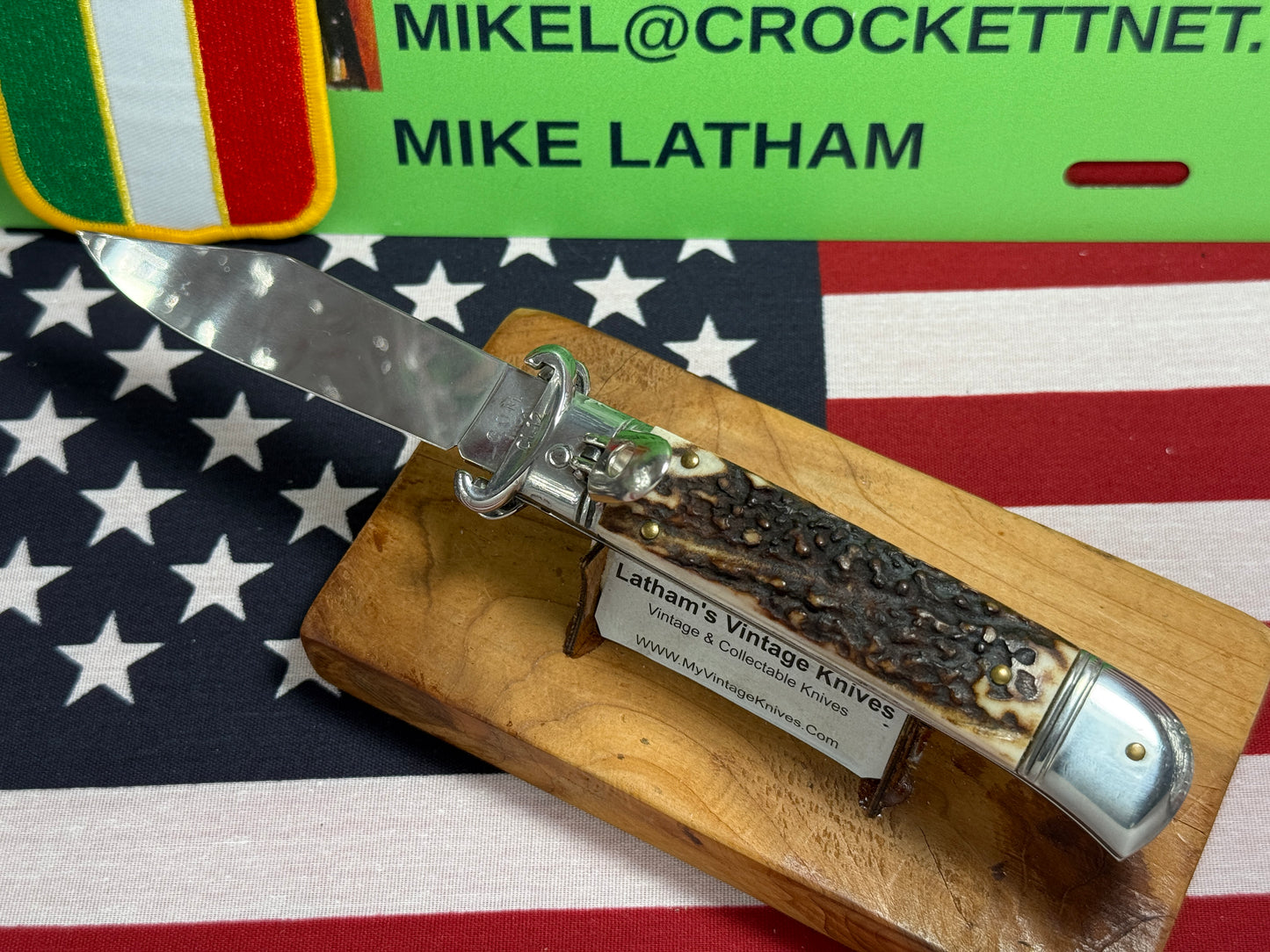 G.O.M. INOX ITALY 2005-2010 LEVER AUTOMATIC SHELL PULLER ITALIAN AUTOMATIC KNIFE STAG HANDLES