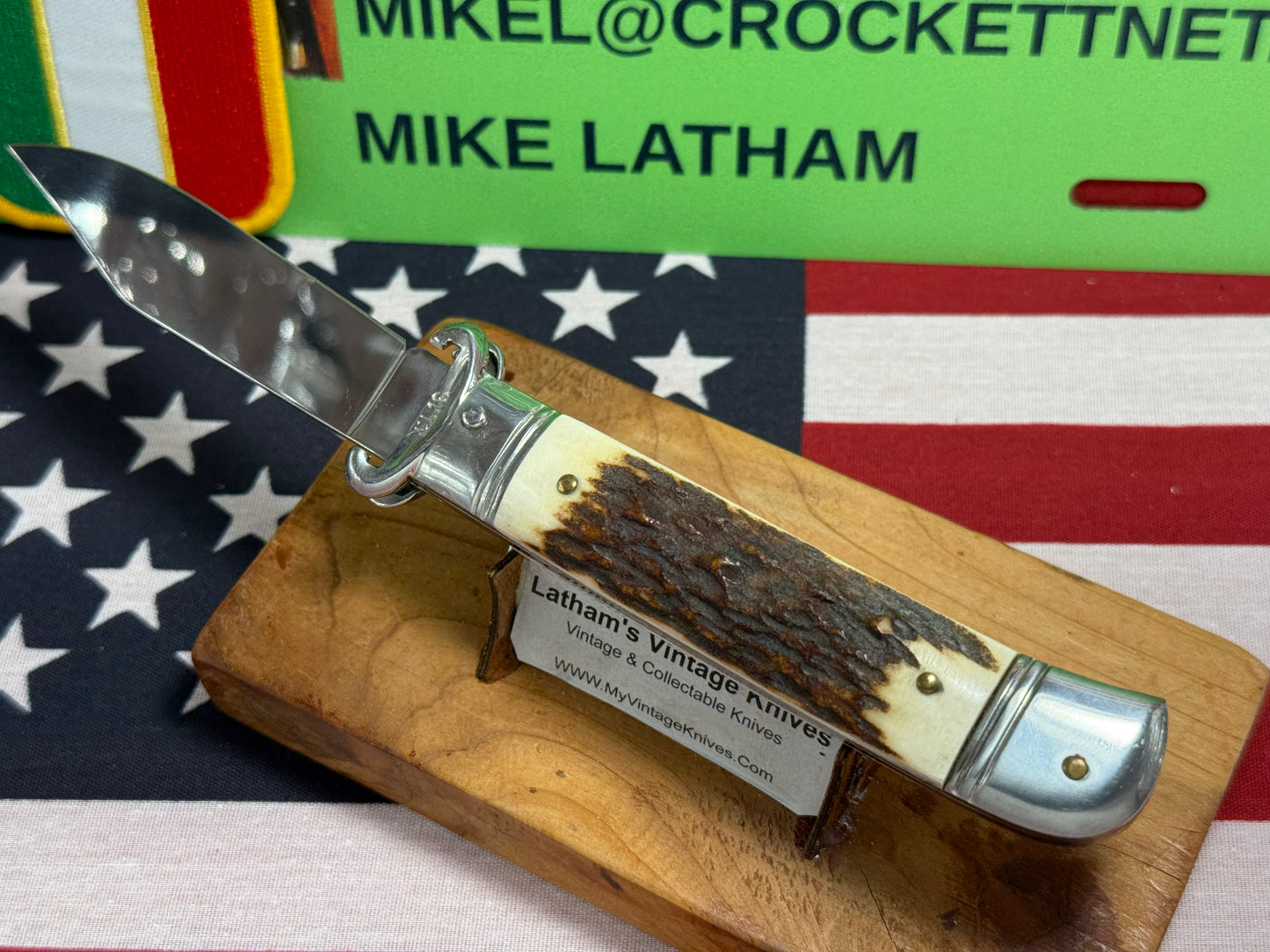 G.O.M. INOX ITALY 2005-2010 LEVER AUTOMATIC SHELL PULLER ITALIAN AUTOMATIC KNIFE STAG HANDLES