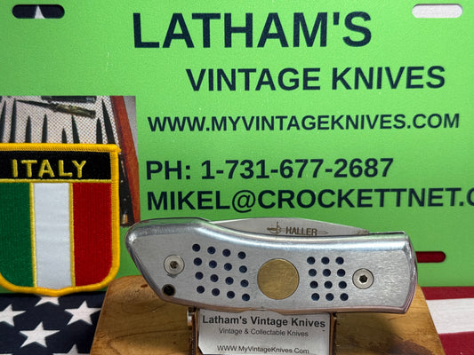 HALLER PATENT 1975-85 GERMAN SECERT POLICE HRC 58 LOCK BACK ITALIAN AUTOMATIC KNIFE ALL METAL HANDLES