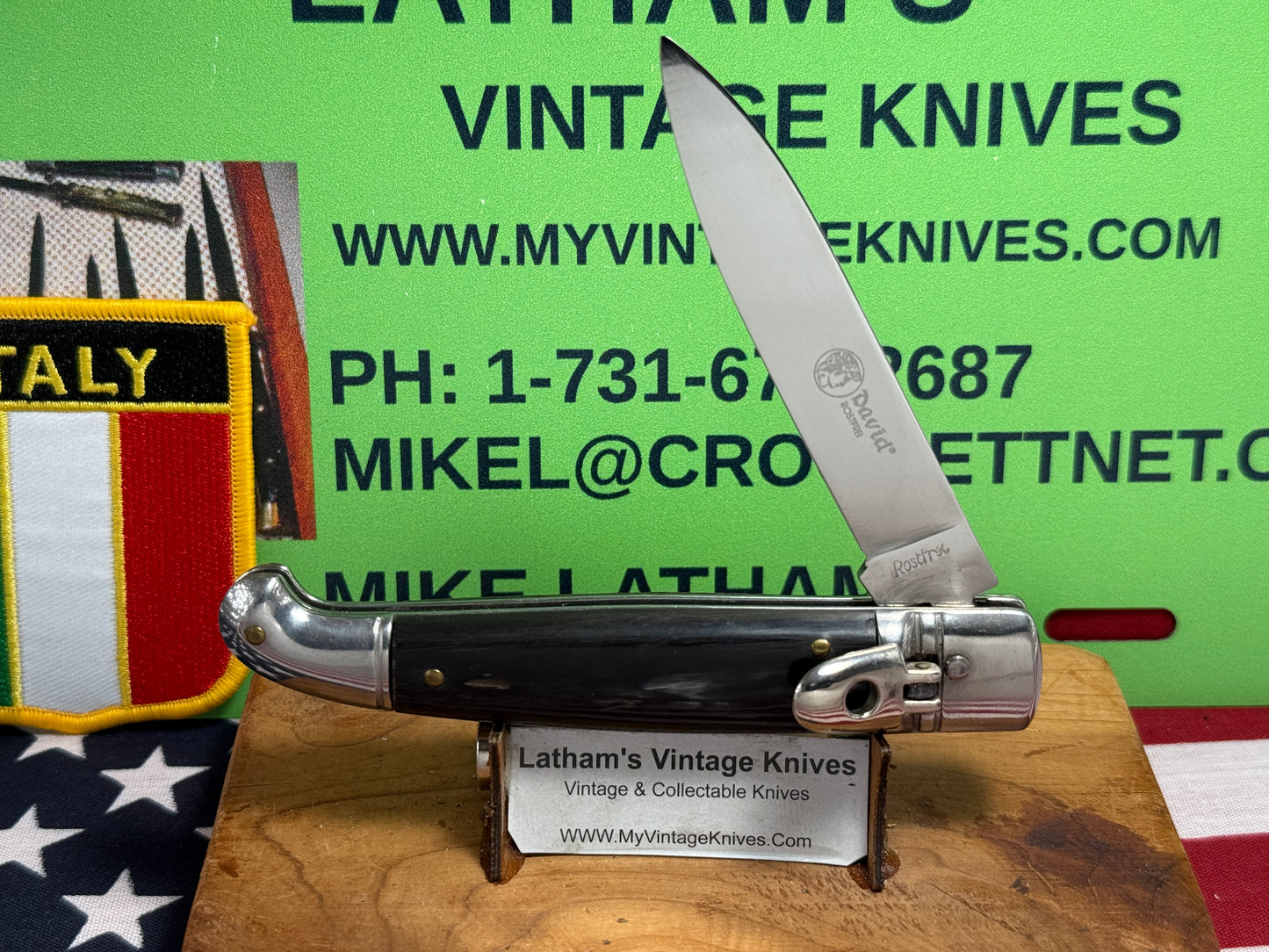 DAVID ROSTFREI ITALY 1999-2005 LEVER AUTOMATIC BIRD'S HEAD ITALIAN AUTOMATIC KNIFE BUFFALO HORN HANDLES