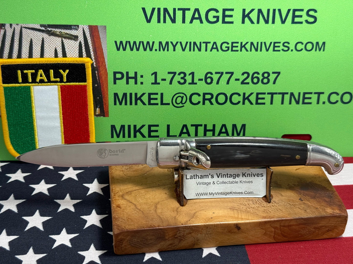 DAVID ROSTFREI ITALY 1999-2005 LEVER AUTOMATIC BIRD'S HEAD ITALIAN AUTOMATIC KNIFE BUFFALO HORN HANDLES