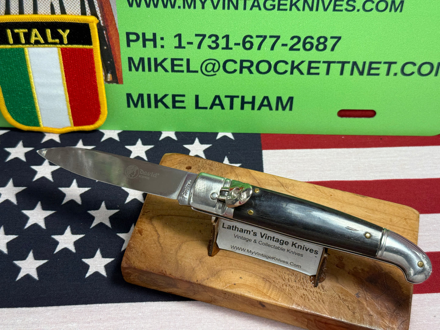 DAVID ROSTFREI ITALY 1999-2005 LEVER AUTOMATIC BIRD'S HEAD ITALIAN AUTOMATIC KNIFE BUFFALO HORN HANDLES