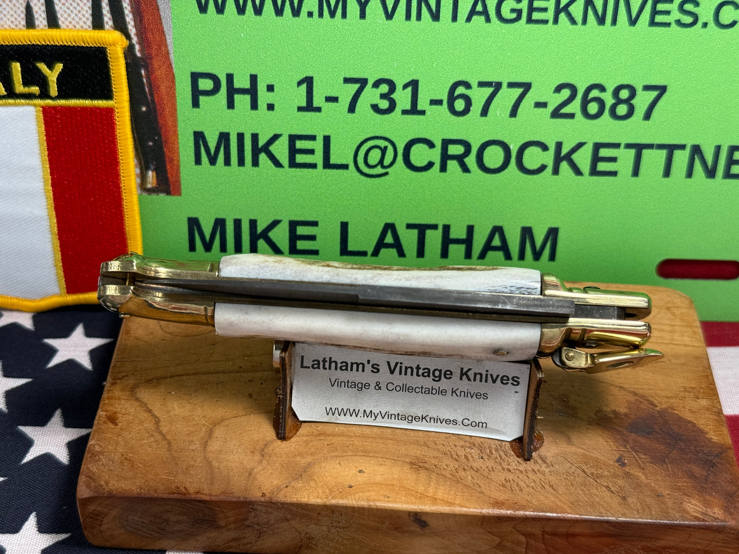 AB ITALY 2005-2010 LEVER AUTOMATIC "BIRD'S HEAD" DAMACUS STEEL ITALIAN AUTOMATIC KNIFE STAG HANDLES