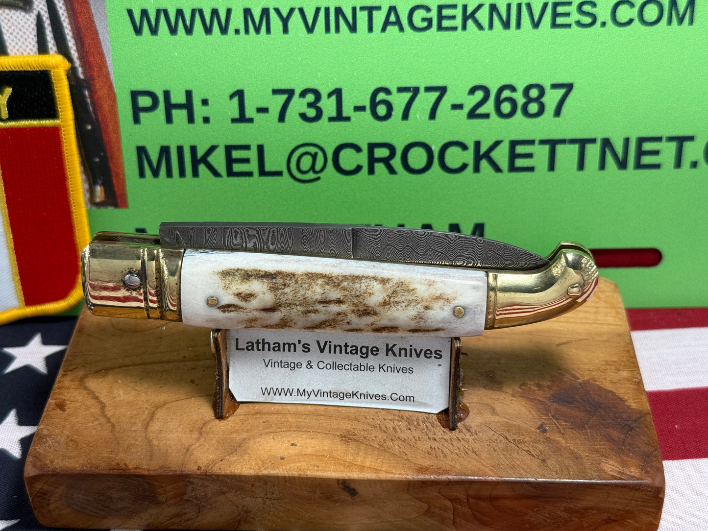 AB ITALY 2005-2010 LEVER AUTOMATIC "BIRD'S HEAD" DAMACUS STEEL ITALIAN AUTOMATIC KNIFE STAG HANDLES