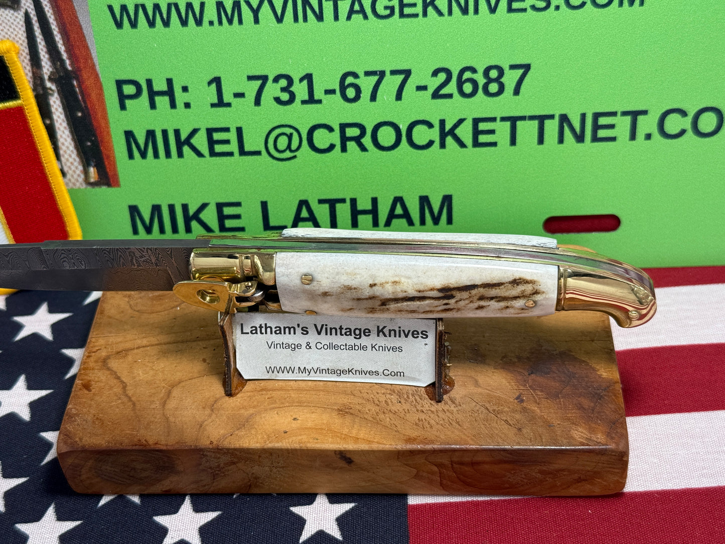 AB ITALY 2005-2010 LEVER AUTOMATIC "BIRD'S HEAD" DAMACUS STEEL ITALIAN AUTOMATIC KNIFE STAG HANDLES