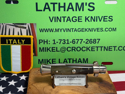 EIG CUTLERY ITALY 1950-56 PICK LOCK STILETTO 20 CM ITALIAN AUTOMATIC KNIFE BUFFALO HORN HANDLES