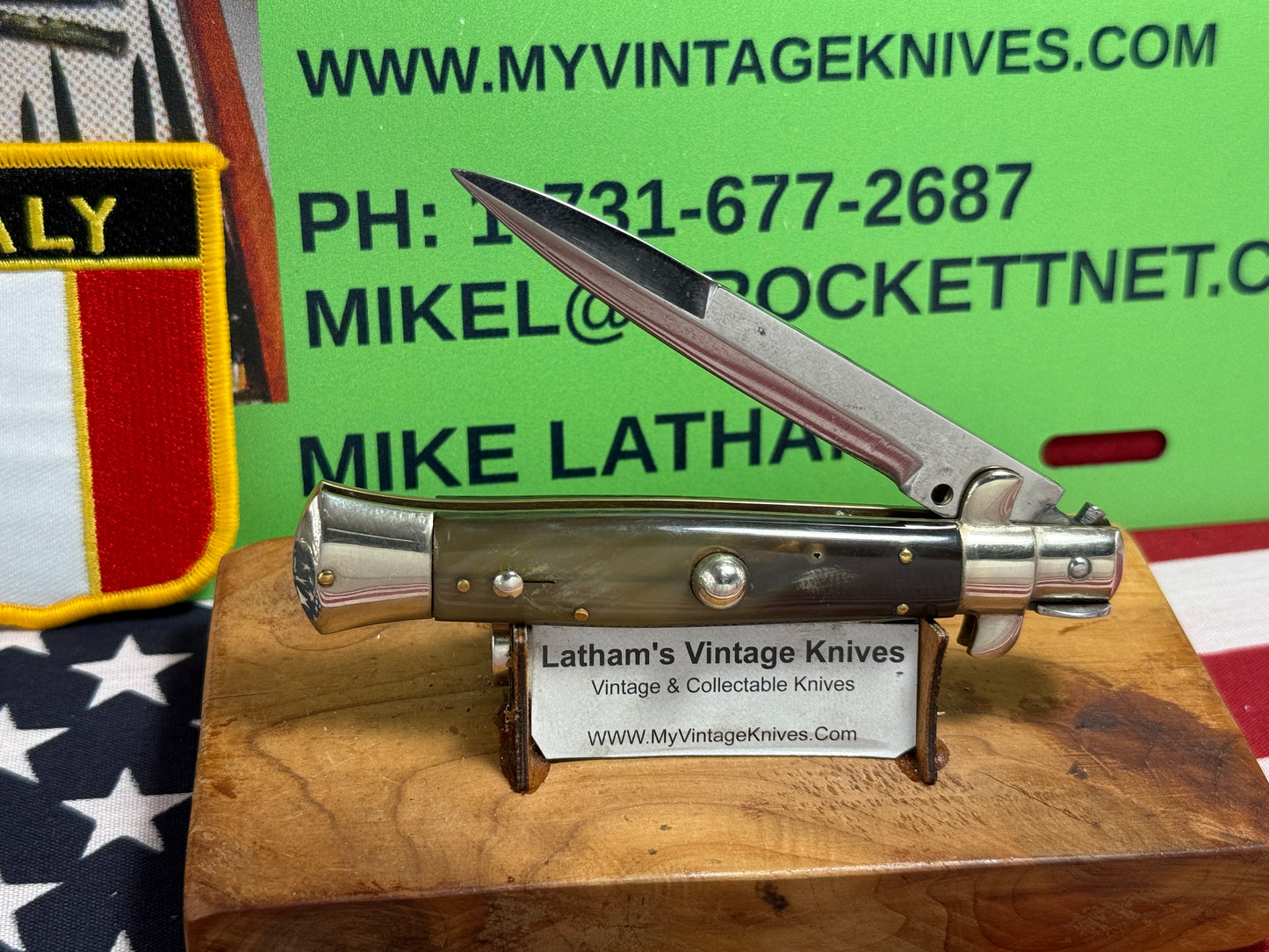 EIG CUTLERY ITALY 1950-56 PICK LOCK STILETTO 20 CM ITALIAN AUTOMATIC KNIFE BUFFALO HORN HANDLES