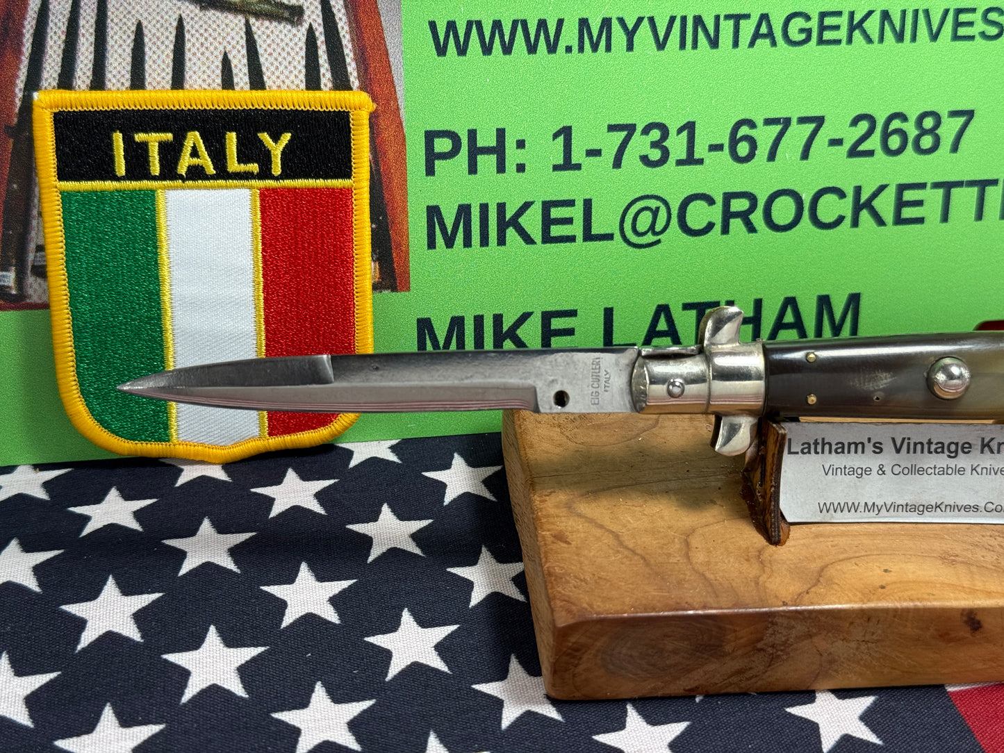 EIG CUTLERY ITALY 1950-56 PICK LOCK STILETTO 20 CM ITALIAN AUTOMATIC KNIFE BUFFALO HORN HANDLES