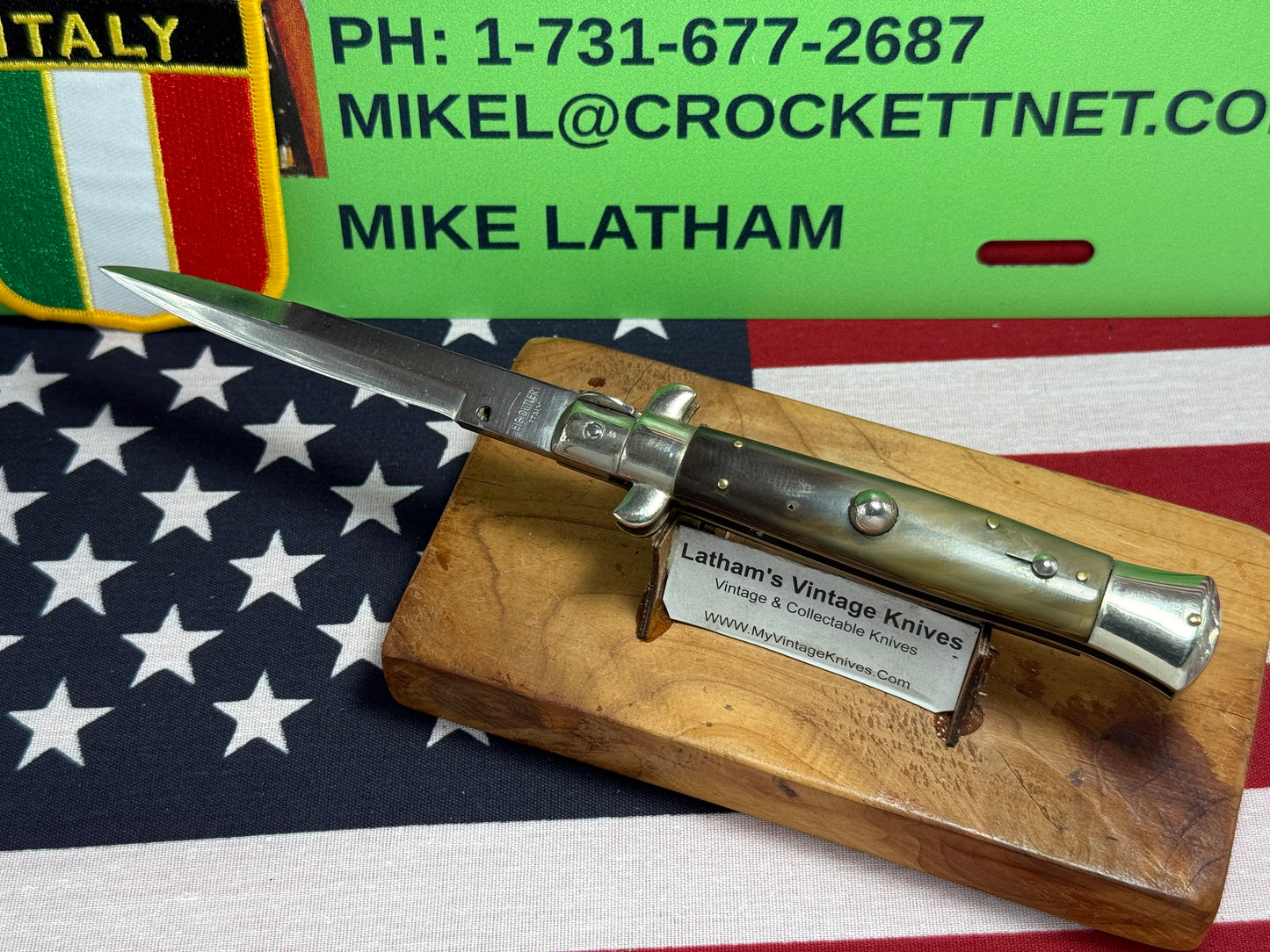 EIG CUTLERY ITALY 1950-56 PICK LOCK STILETTO 20 CM ITALIAN AUTOMATIC KNIFE BUFFALO HORN HANDLES