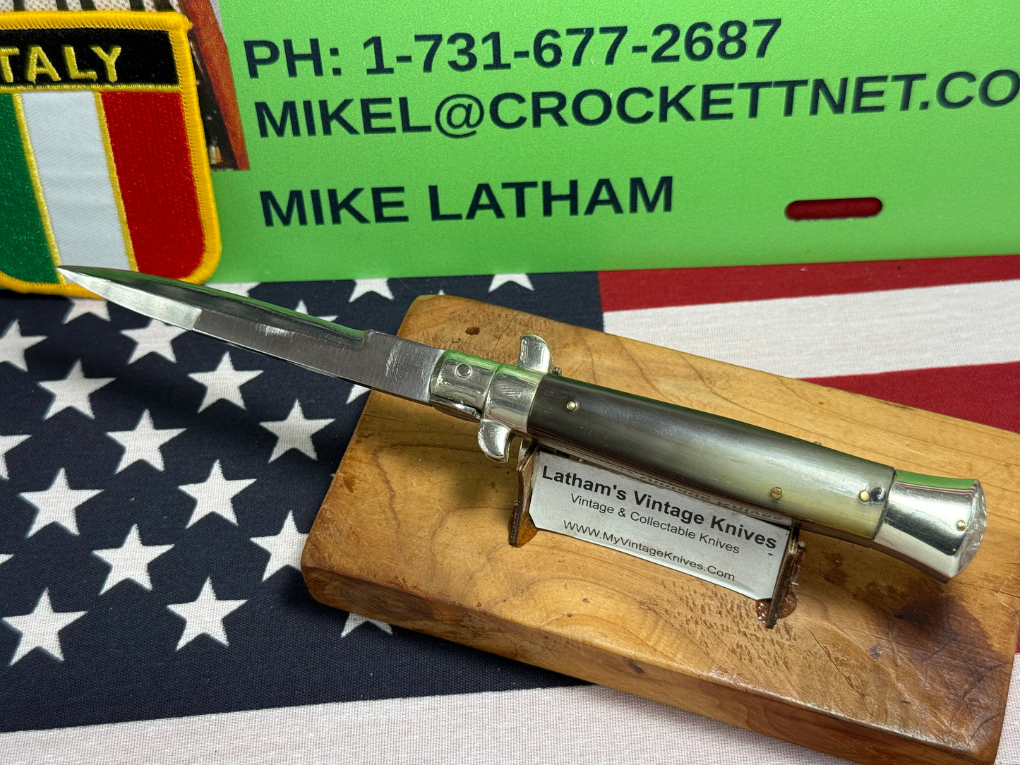 EIG CUTLERY ITALY 1950-56 PICK LOCK STILETTO 20 CM ITALIAN AUTOMATIC KNIFE BUFFALO HORN HANDLES