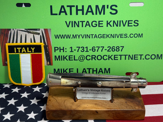 ROMO ITALY 1950-56 PICK LOCK STILETTO 28 CM ITALIAN AUTOMATIC KNIFE BUFFALO HORN HANDLES