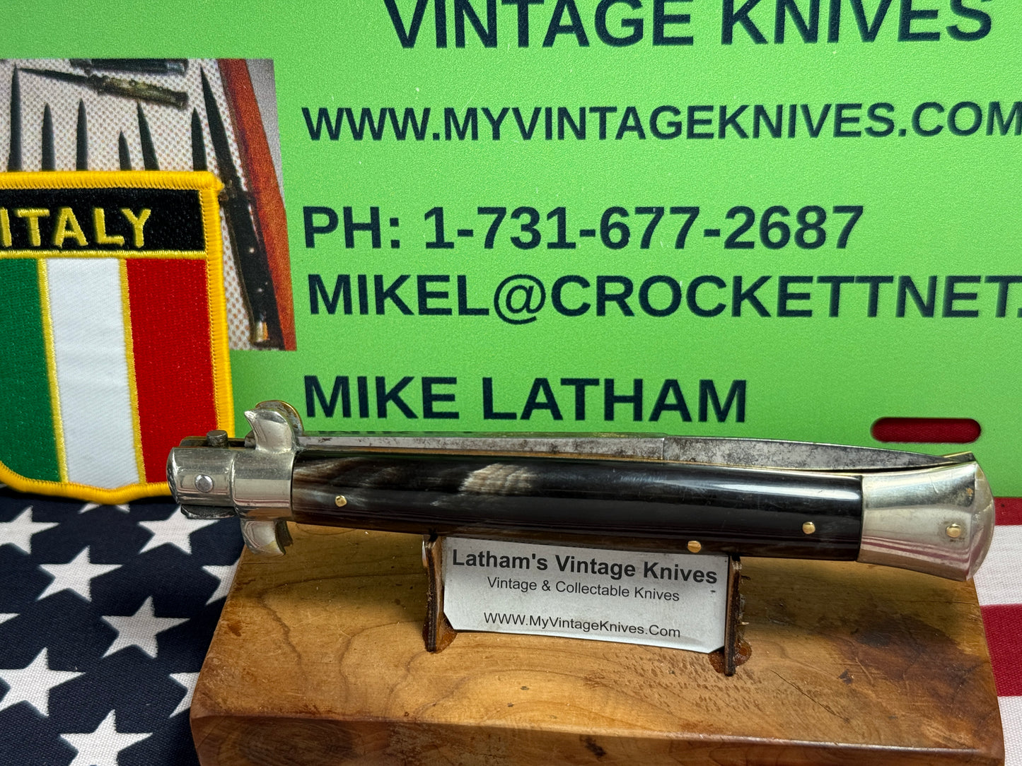 ROMO ITALY 1950-56 PICK LOCK STILETTO 28 CM ITALIAN AUTOMATIC KNIFE BUFFALO HORN HANDLES