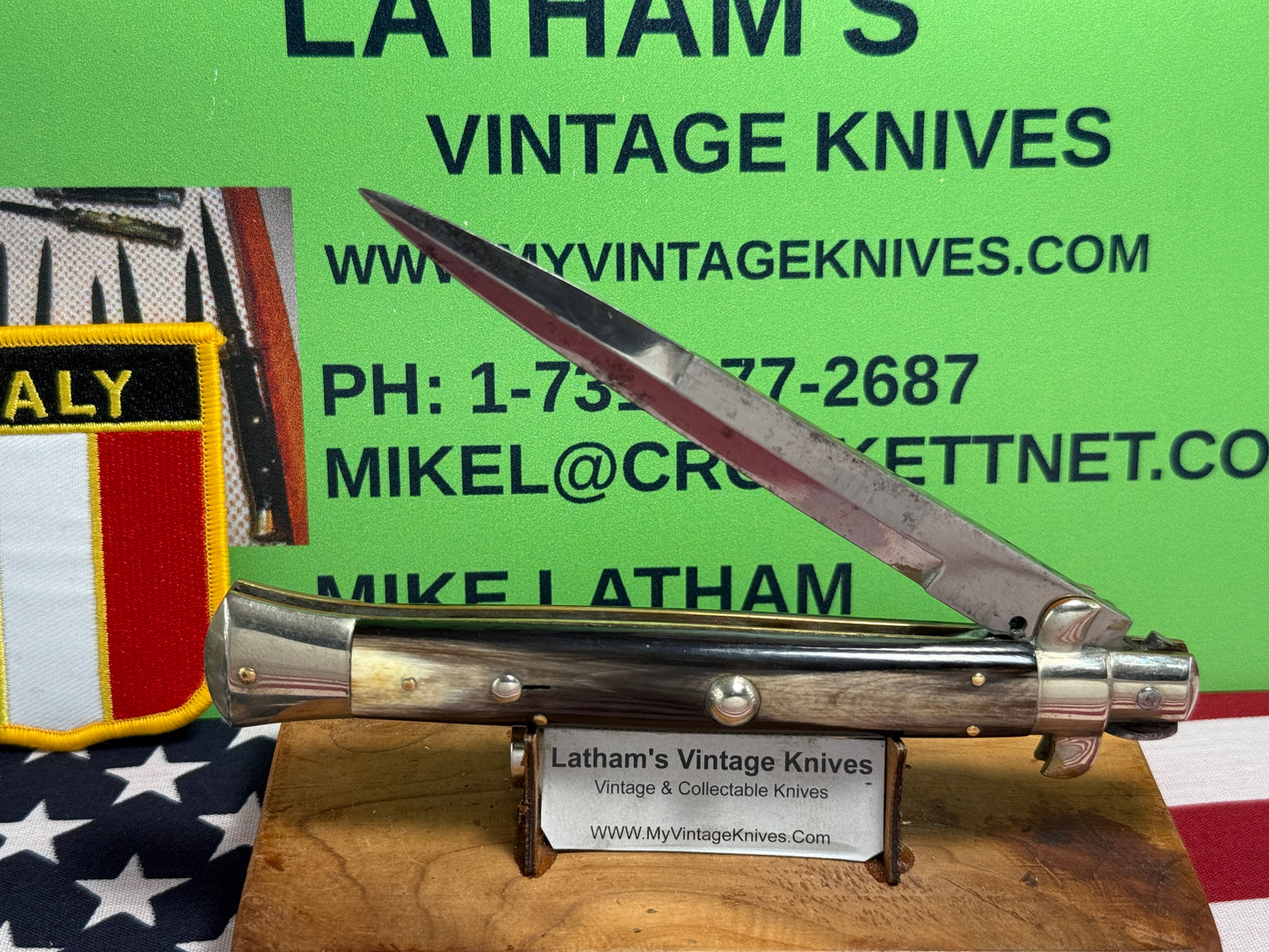 ROMO ITALY 1950-56 PICK LOCK STILETTO 28 CM ITALIAN AUTOMATIC KNIFE BUFFALO HORN HANDLES