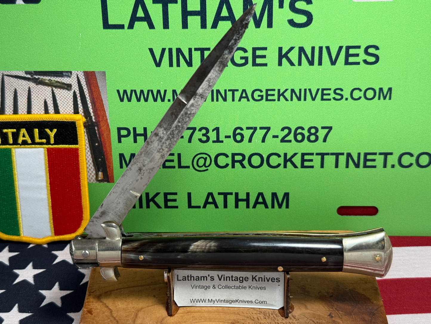 ROMO ITALY 1950-56 PICK LOCK STILETTO 28 CM ITALIAN AUTOMATIC KNIFE BUFFALO HORN HANDLES