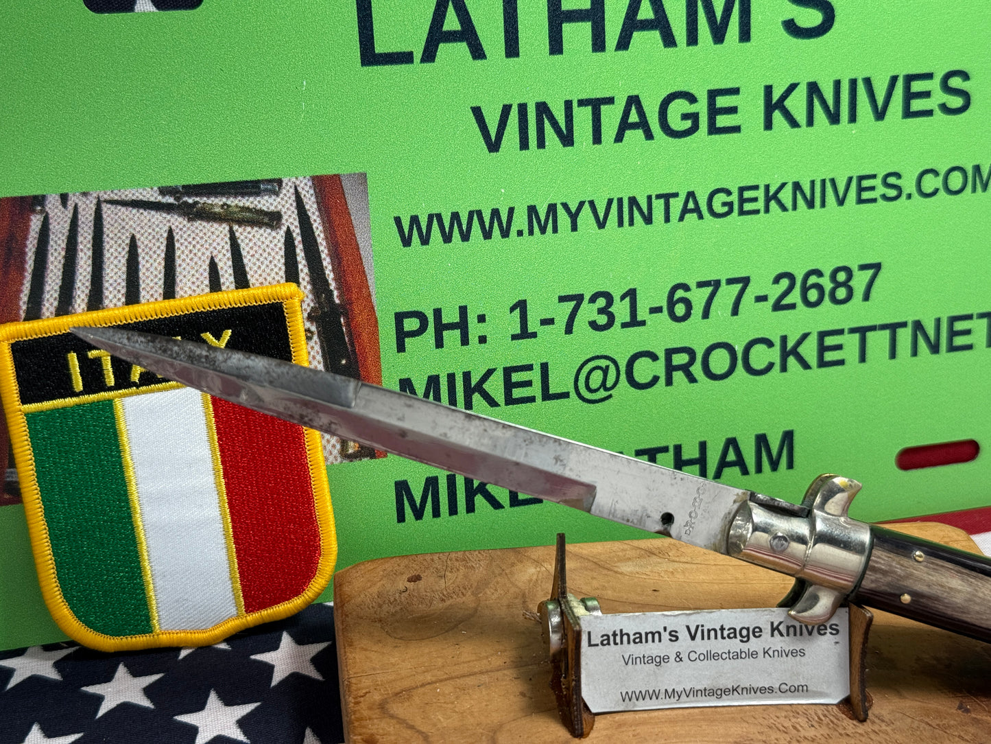 ROMO ITALY 1950-56 PICK LOCK STILETTO 28 CM ITALIAN AUTOMATIC KNIFE BUFFALO HORN HANDLES