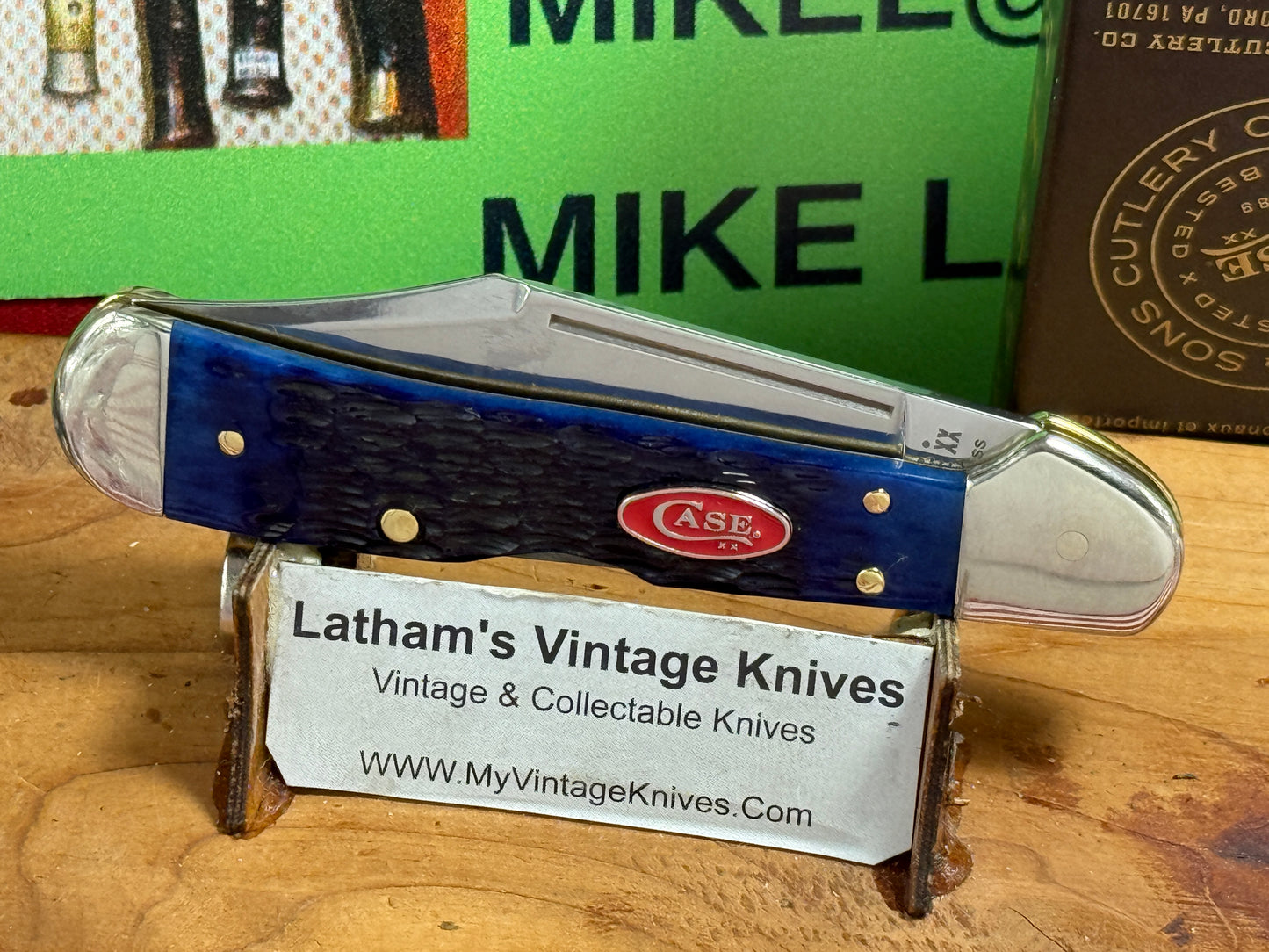 CASE XX USA, W.R. CASE 2024 MINI COPPERLOCK 61749L SS CONVERTED AMERICAN AUTOMATIC D/A CUSTOM AUTOMATIC KNIFE NAVY BLUE BONE ROGERS JIG HANDLES WITH CASE RED SHIELD