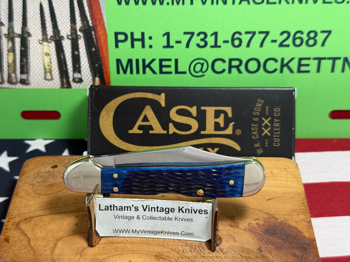 CASE XX USA, W.R. CASE 2024 MINI COPPERLOCK 61749L SS CONVERTED AMERICAN AUTOMATIC D/A CUSTOM AUTOMATIC KNIFE NAVY BLUE BONE ROGERS JIG HANDLES WITH CASE RED SHIELD