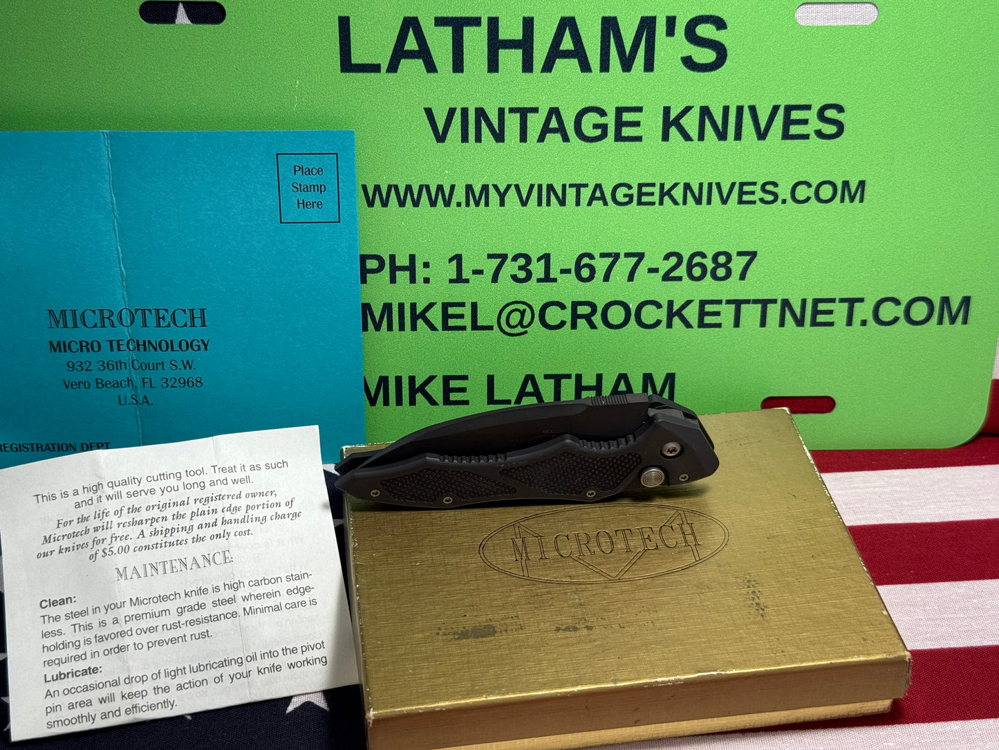 MICROTECH USA 7/1999 KESTREL-A SIDE OPENING 154-CM TACTICAL AUTOMATIC KNIFE BLACK METAL HANDLES