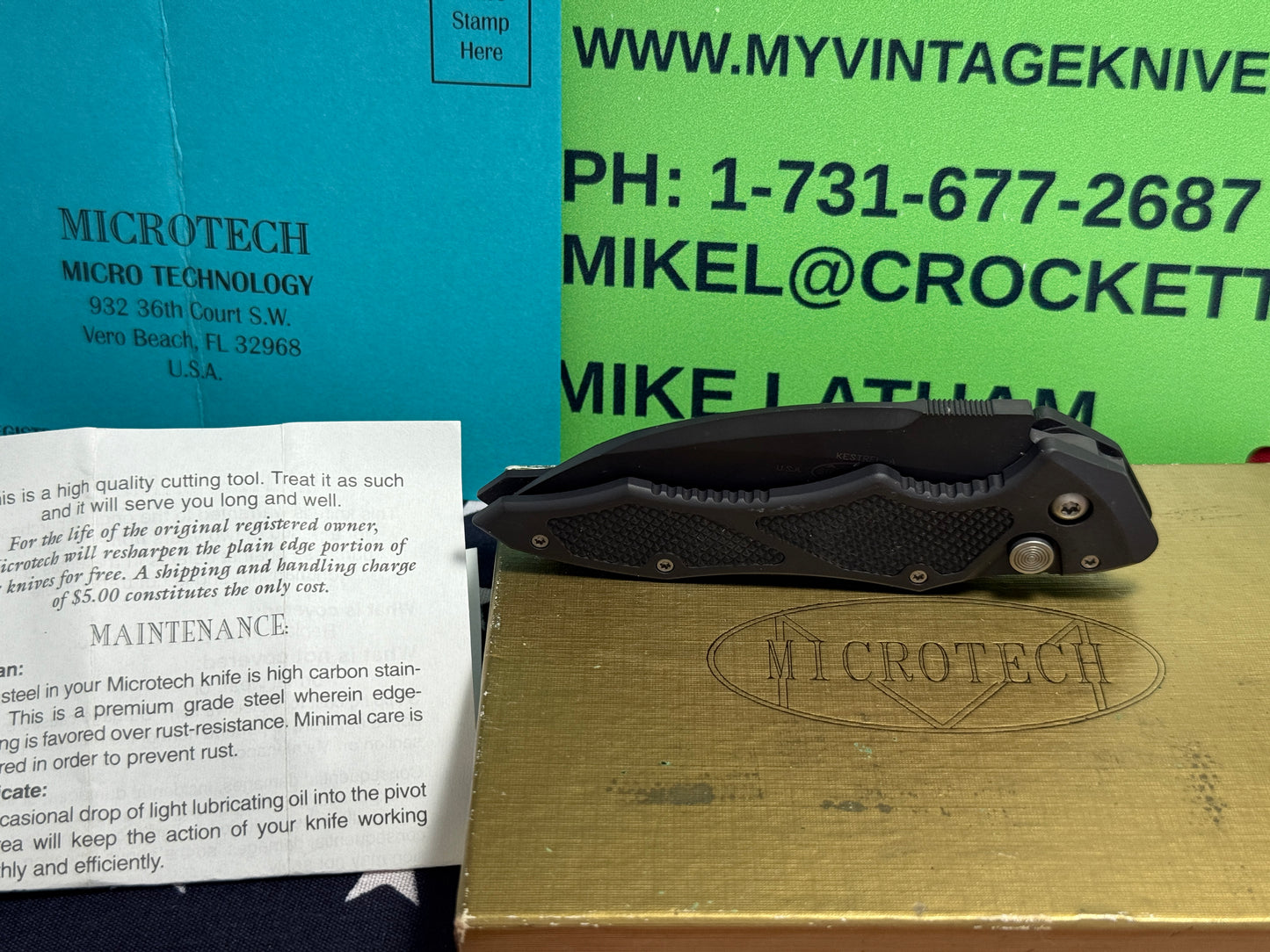 MICROTECH USA 7/1999 KESTREL-A SIDE OPENING 154-CM TACTICAL AUTOMATIC KNIFE BLACK METAL HANDLES