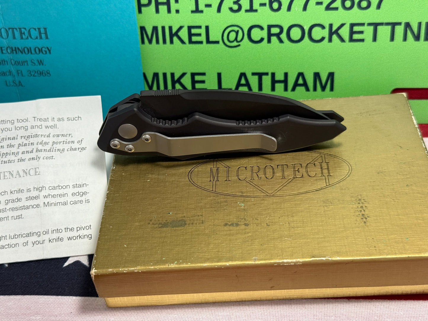 MICROTECH USA 7/1999 KESTREL-A SIDE OPENING 154-CM TACTICAL AUTOMATIC KNIFE BLACK METAL HANDLES