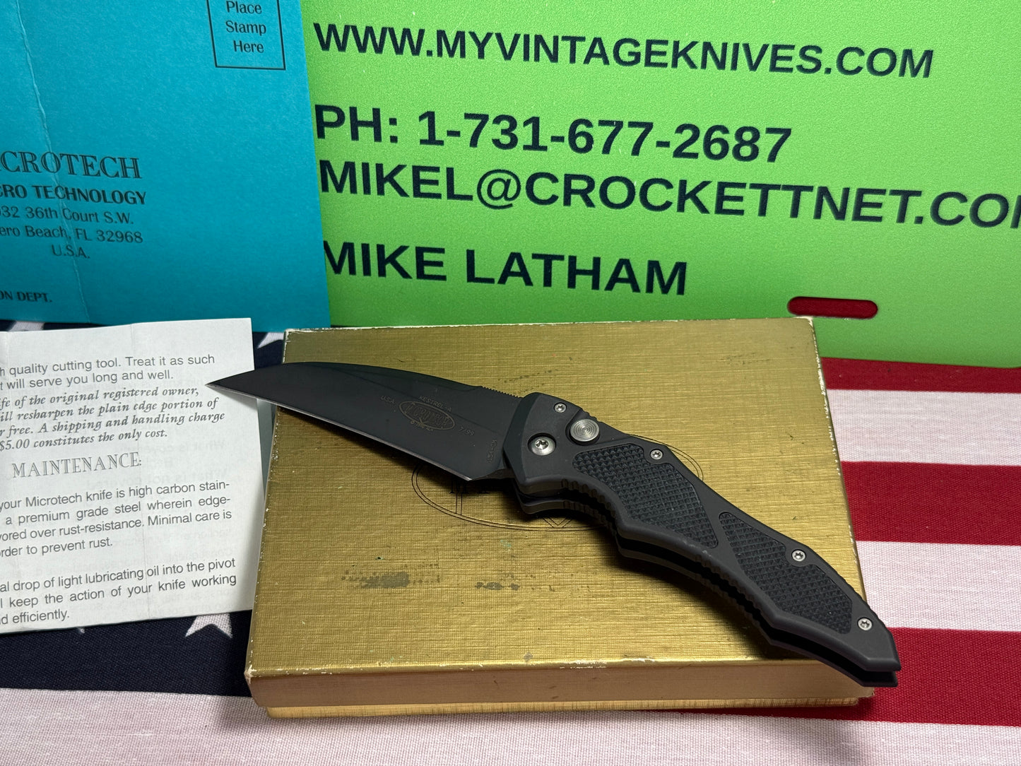 MICROTECH USA 7/1999 KESTREL-A SIDE OPENING 154-CM TACTICAL AUTOMATIC KNIFE BLACK METAL HANDLES