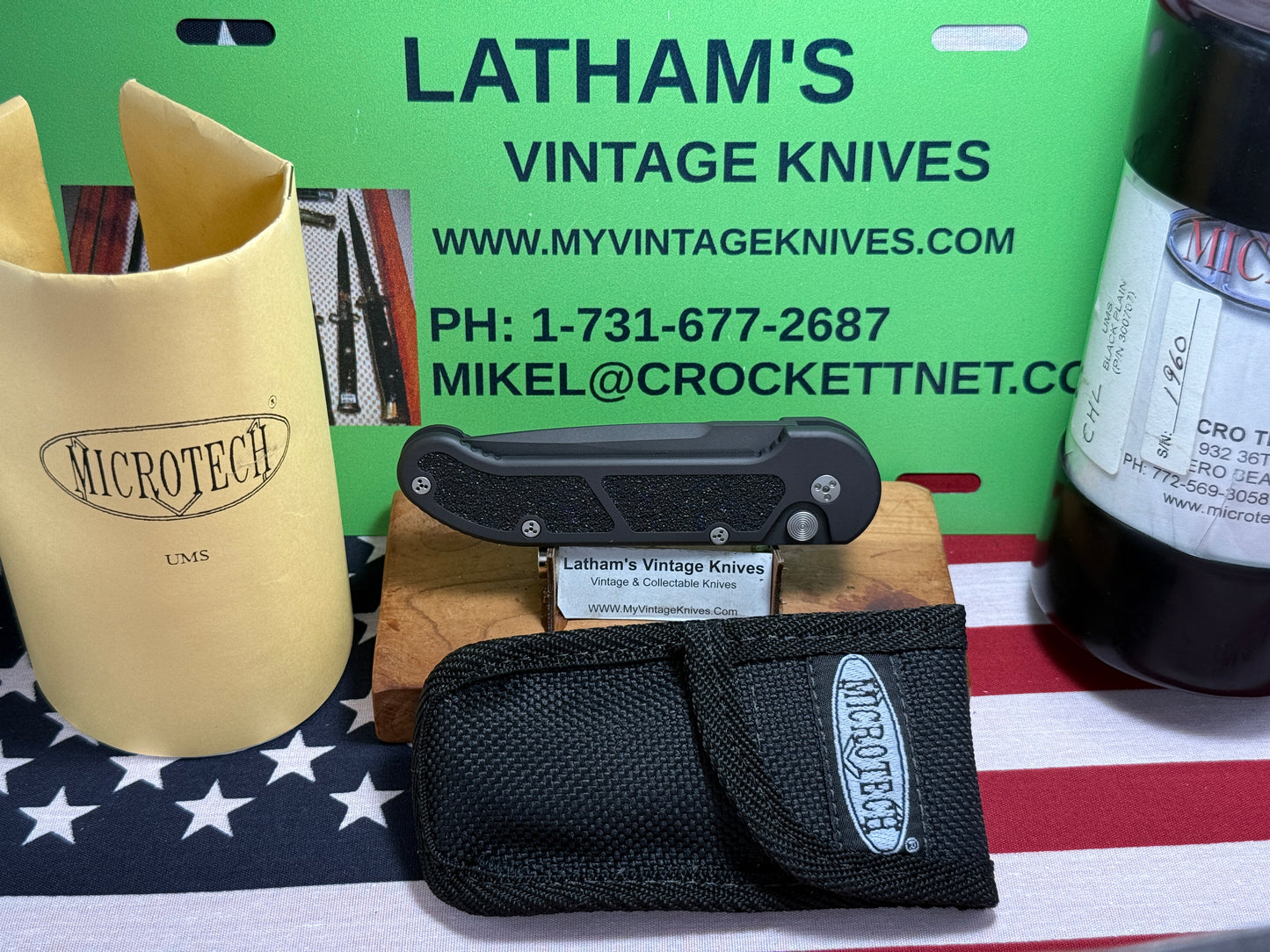 MICROTECH USA 12/2003 UMS 1960 BLACK PLAIN TACTICAL AUTOMATIC KNIFE BLACK METAL HANDLES