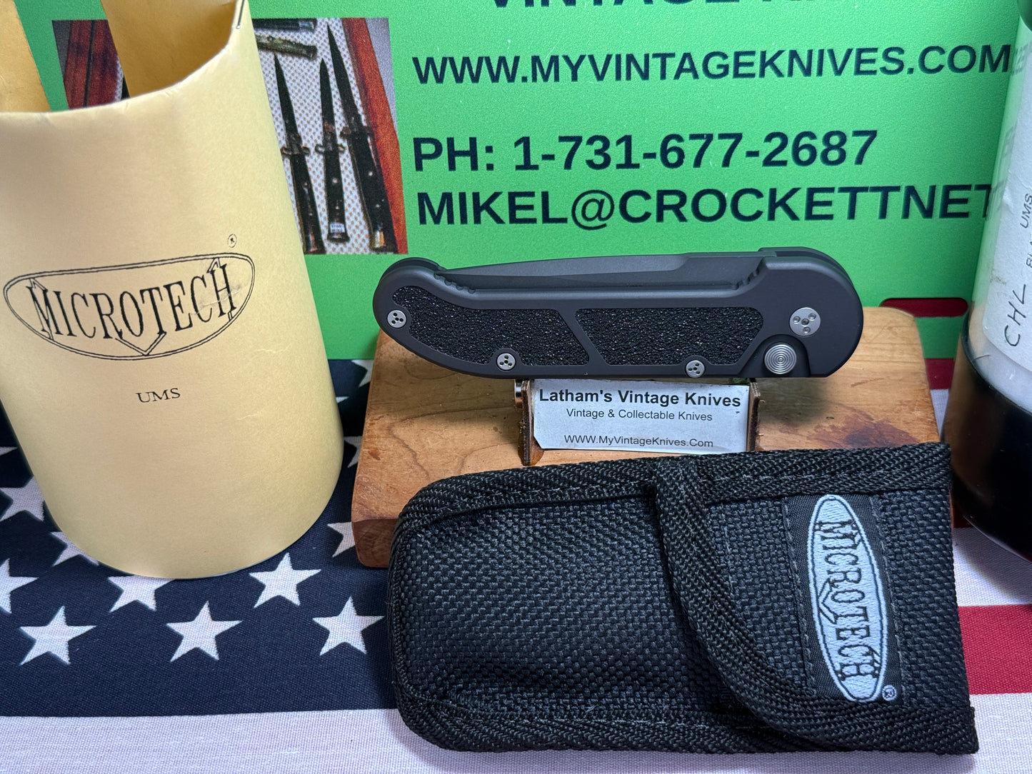 MICROTECH USA 12/2003 UMS 1960 BLACK PLAIN TACTICAL AUTOMATIC KNIFE BLACK METAL HANDLES