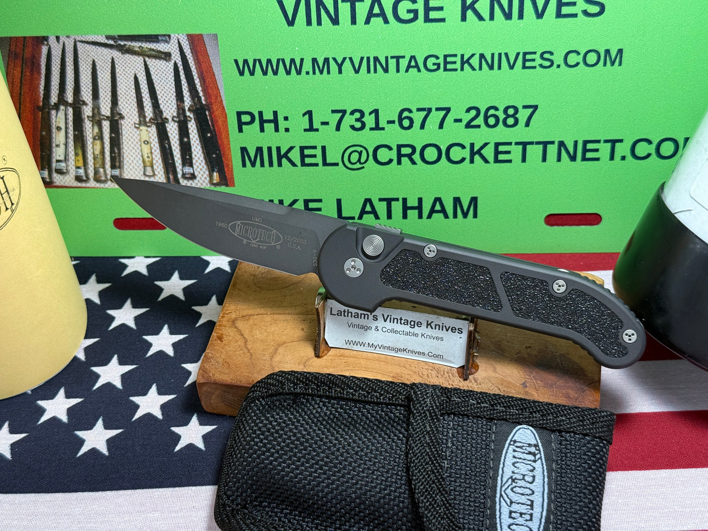 MICROTECH USA 12/2003 UMS 1960 BLACK PLAIN TACTICAL AUTOMATIC KNIFE BLACK METAL HANDLES