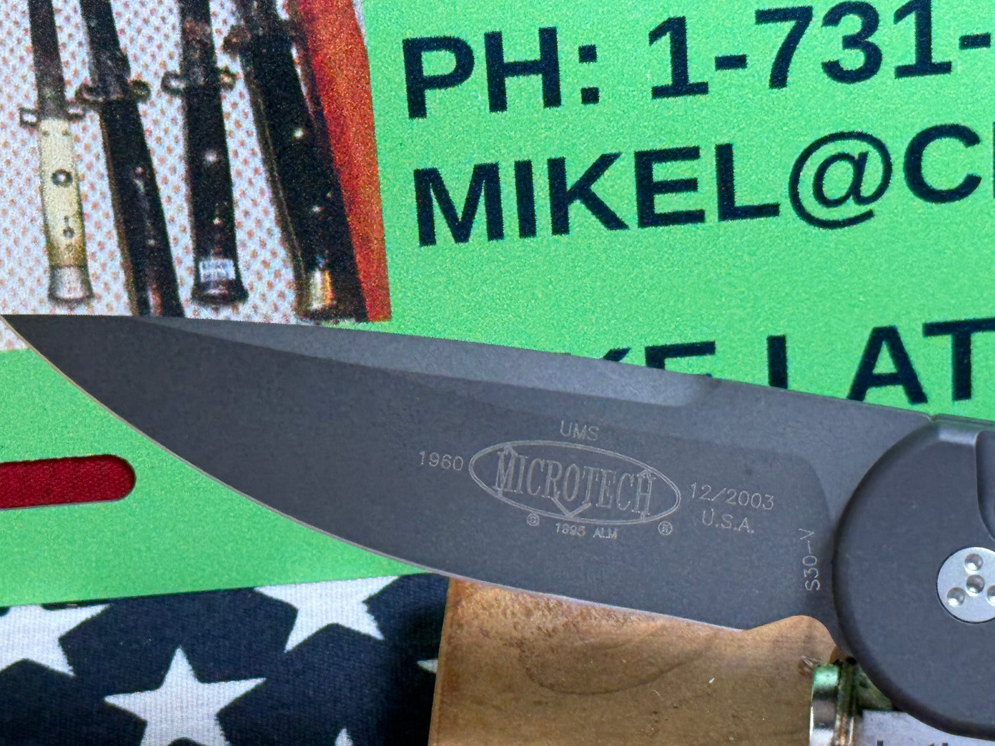 MICROTECH USA 12/2003 UMS 1960 BLACK PLAIN TACTICAL AUTOMATIC KNIFE BLACK METAL HANDLES