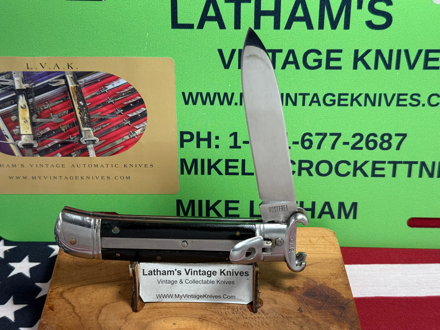 ROSTFREI 1960-65 SHELL PULLER LEVER AUTOMATIC SPRINGER GERMAN AUTOMATIC KNIFE BLACK MICARTA HANDLES