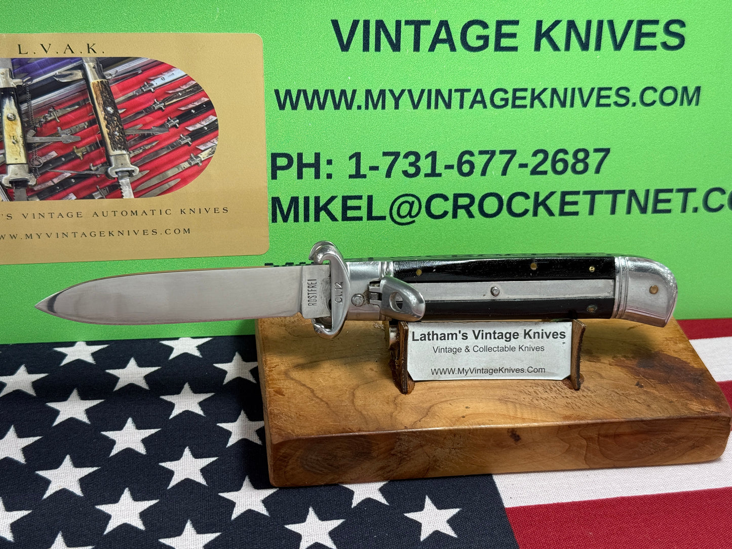 ROSTFREI 1960-65 SHELL PULLER LEVER AUTOMATIC SPRINGER GERMAN AUTOMATIC KNIFE BLACK MICARTA HANDLES