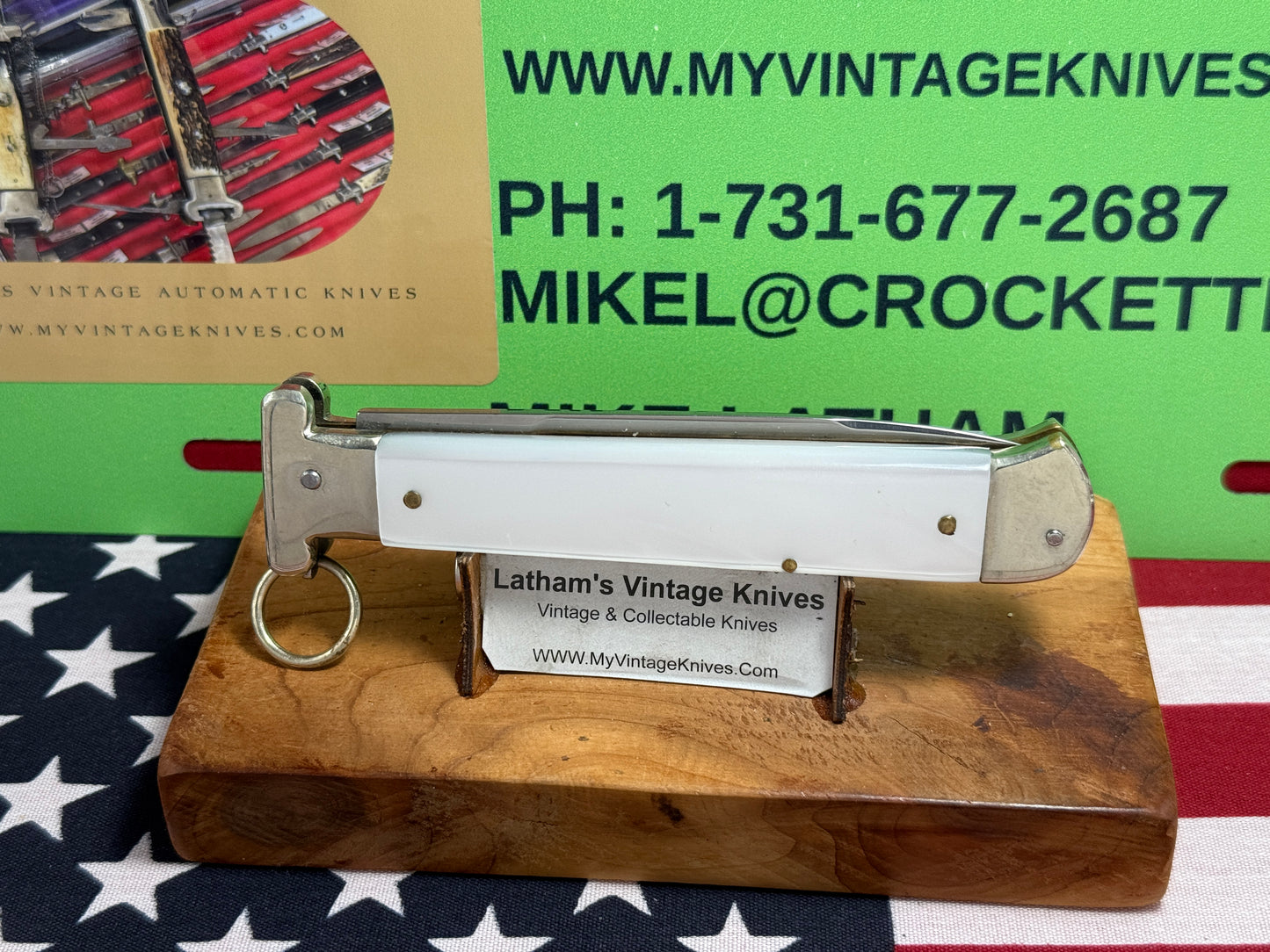 A.G.A. CAMPOLIN ITALY 2015 RING PULL FRANCESE ITALIAN AUTOMATIC KNIFE WHITE PEARLX HANDLES