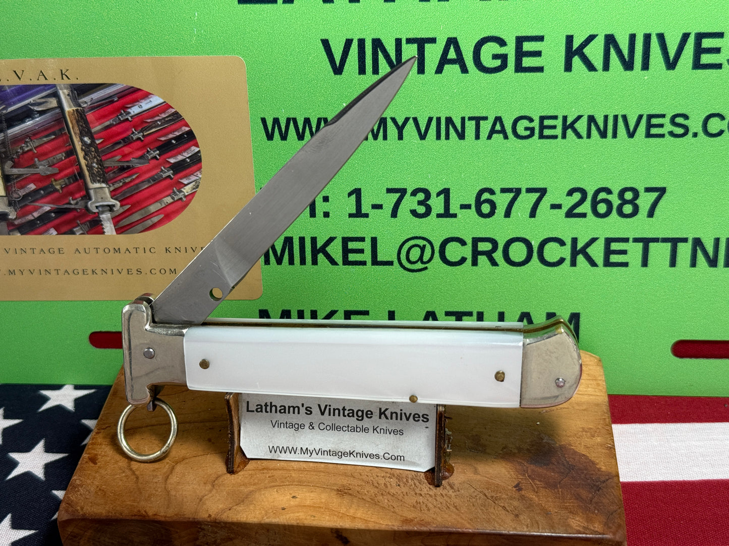 A.G.A. CAMPOLIN ITALY 2015 RING PULL FRANCESE ITALIAN AUTOMATIC KNIFE WHITE PEARLX HANDLES