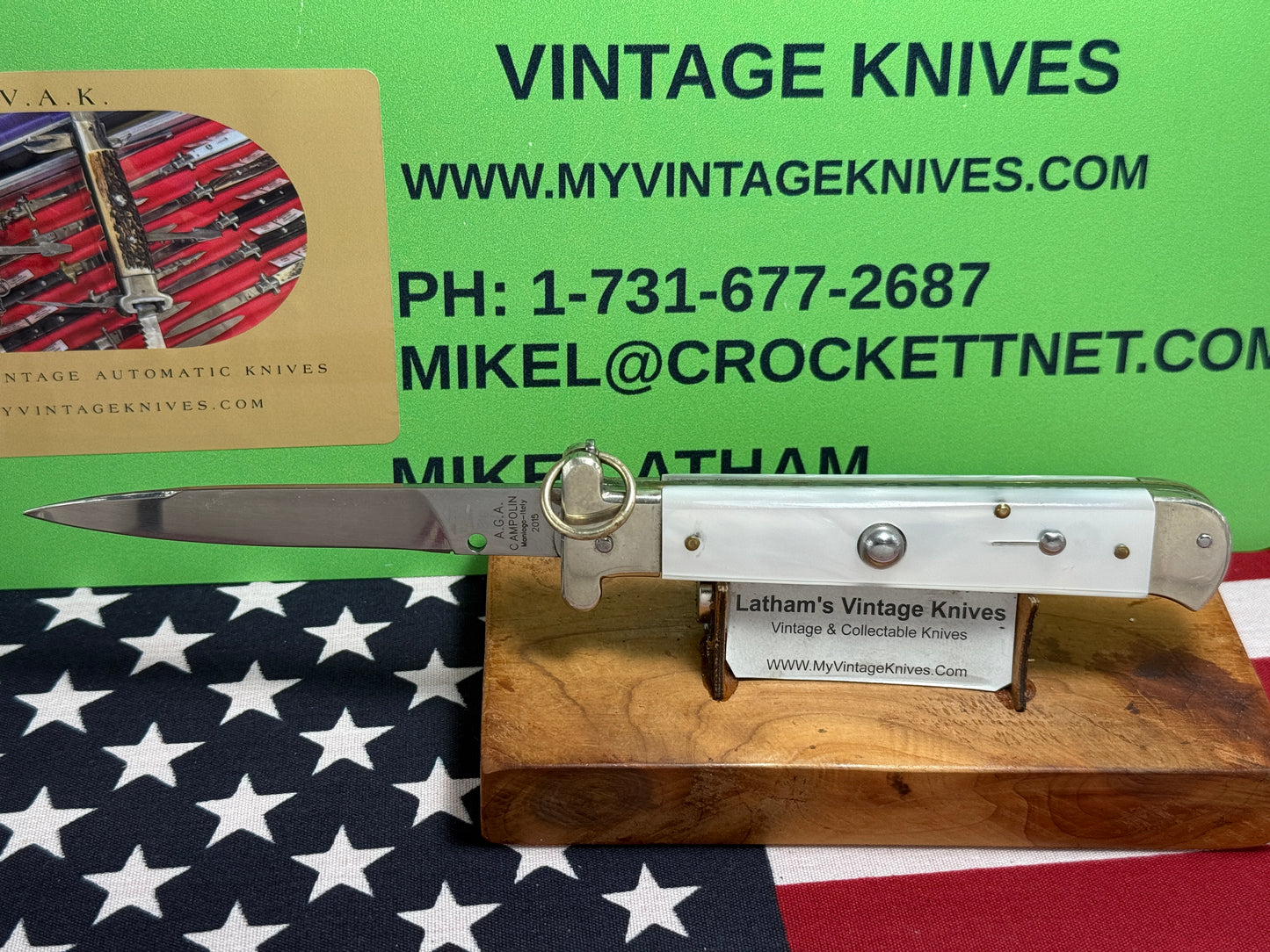 A.G.A. CAMPOLIN ITALY 2015 RING PULL FRANCESE ITALIAN AUTOMATIC KNIFE WHITE PEARLX HANDLES