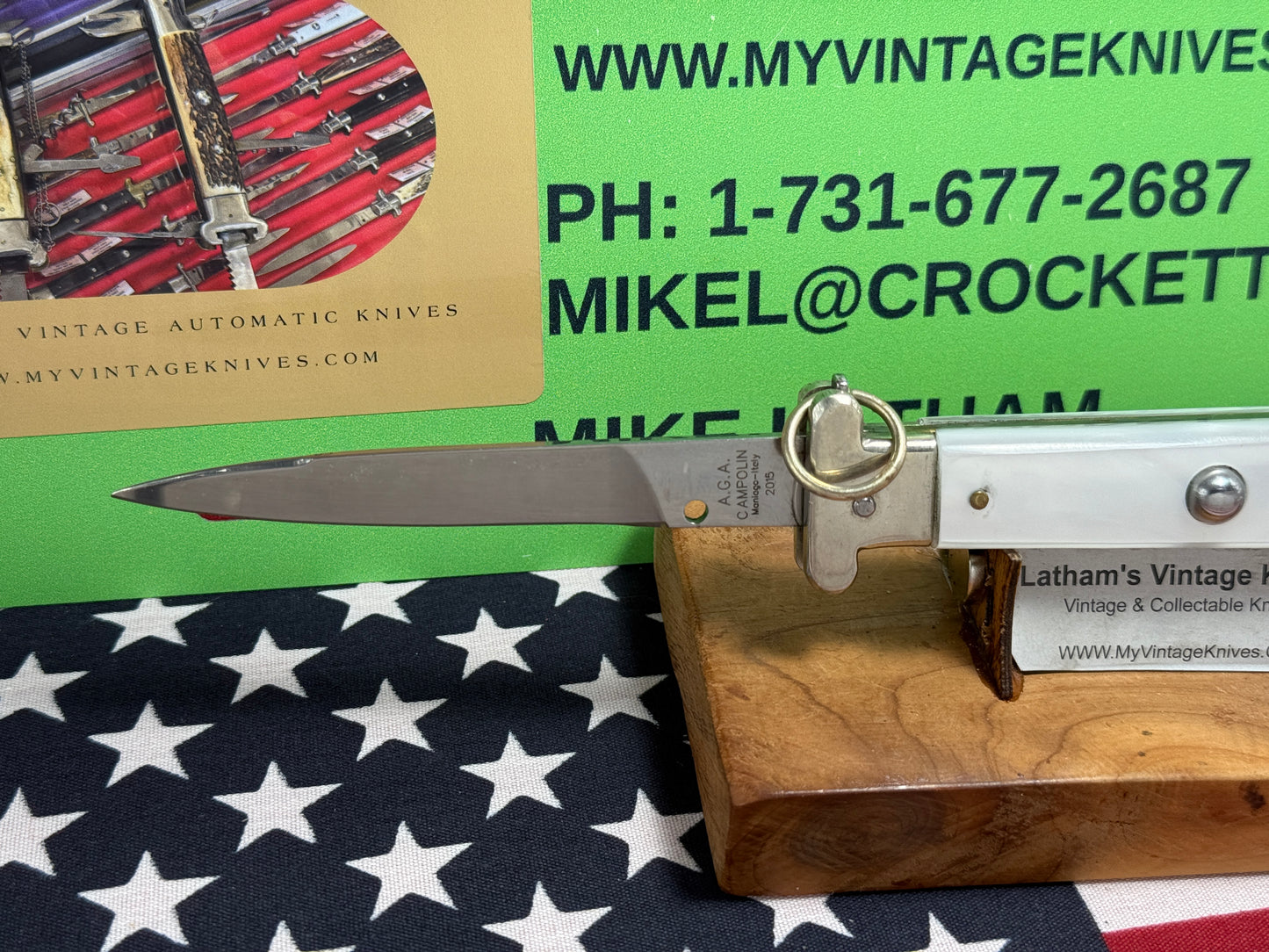 A.G.A. CAMPOLIN ITALY 2015 RING PULL FRANCESE ITALIAN AUTOMATIC KNIFE WHITE PEARLX HANDLES