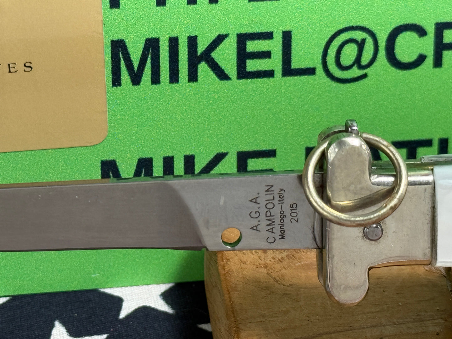 A.G.A. CAMPOLIN ITALY 2015 RING PULL FRANCESE ITALIAN AUTOMATIC KNIFE WHITE PEARLX HANDLES